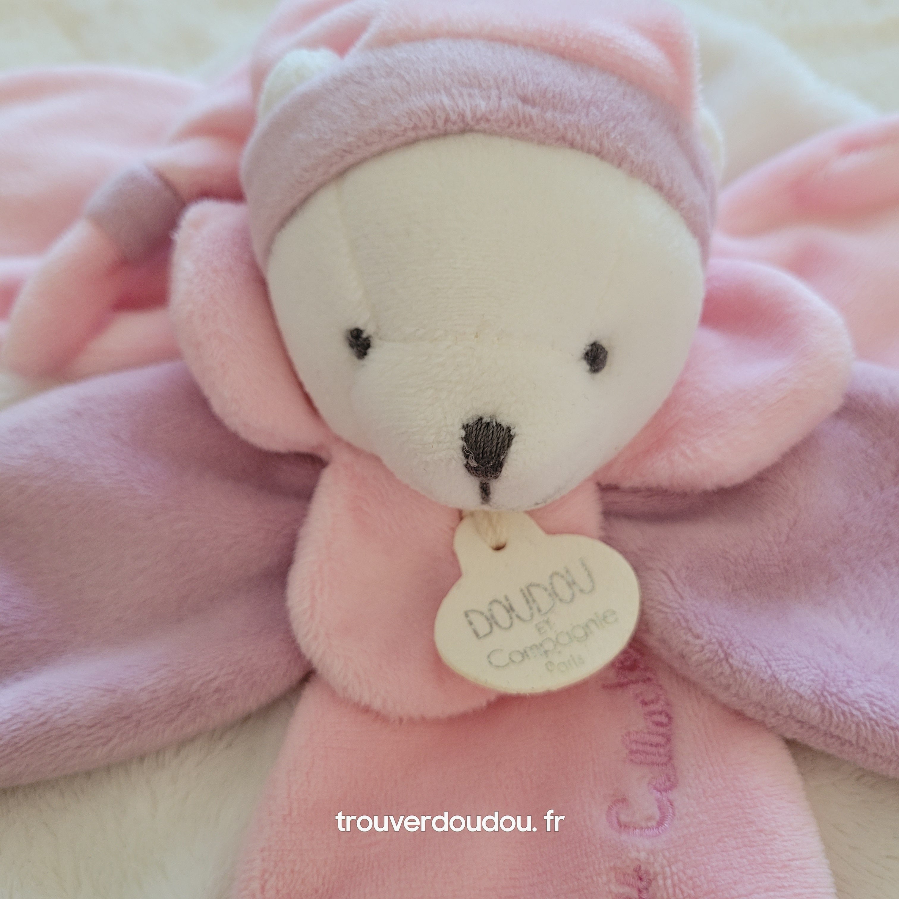 Doudou Plat Ours "Collector" Rose et Mauve - Doudou et Compagnie (DC2920) - Très Bon État
