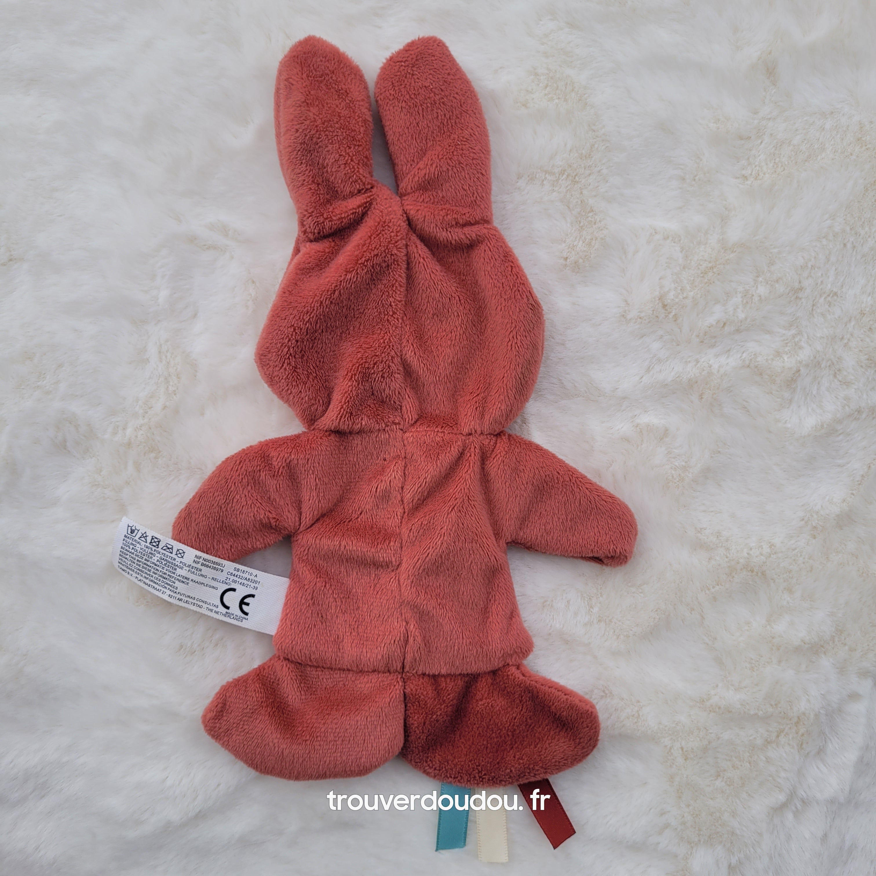 Doudou plat Lapin Miffy (Nijntje) terre de Sienne / brique - Tissus ultra doux Très bon état