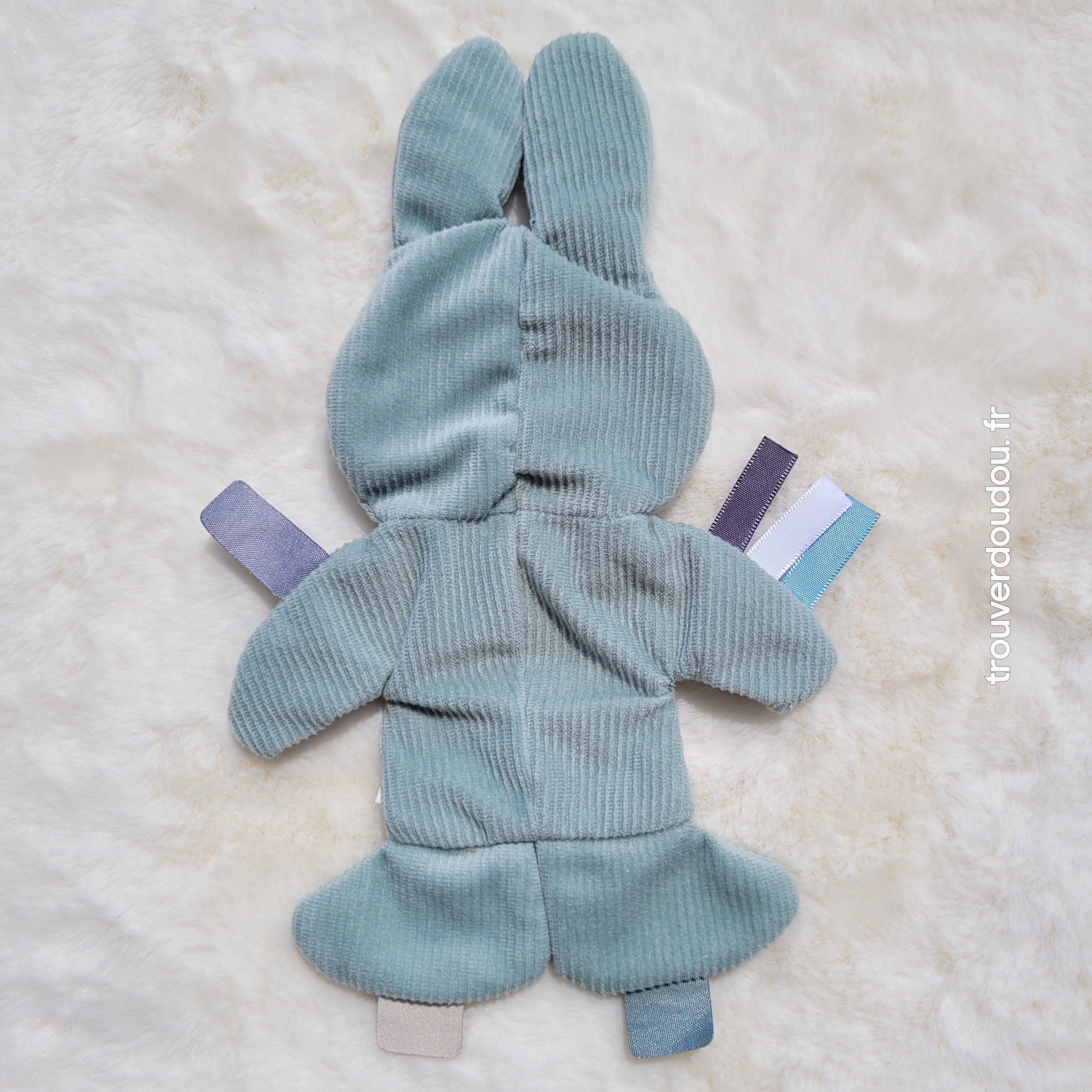 Doudou Plat Miffy Lapin Velours Côtelé Vert Eucalyptus - Occasion Très Bon État