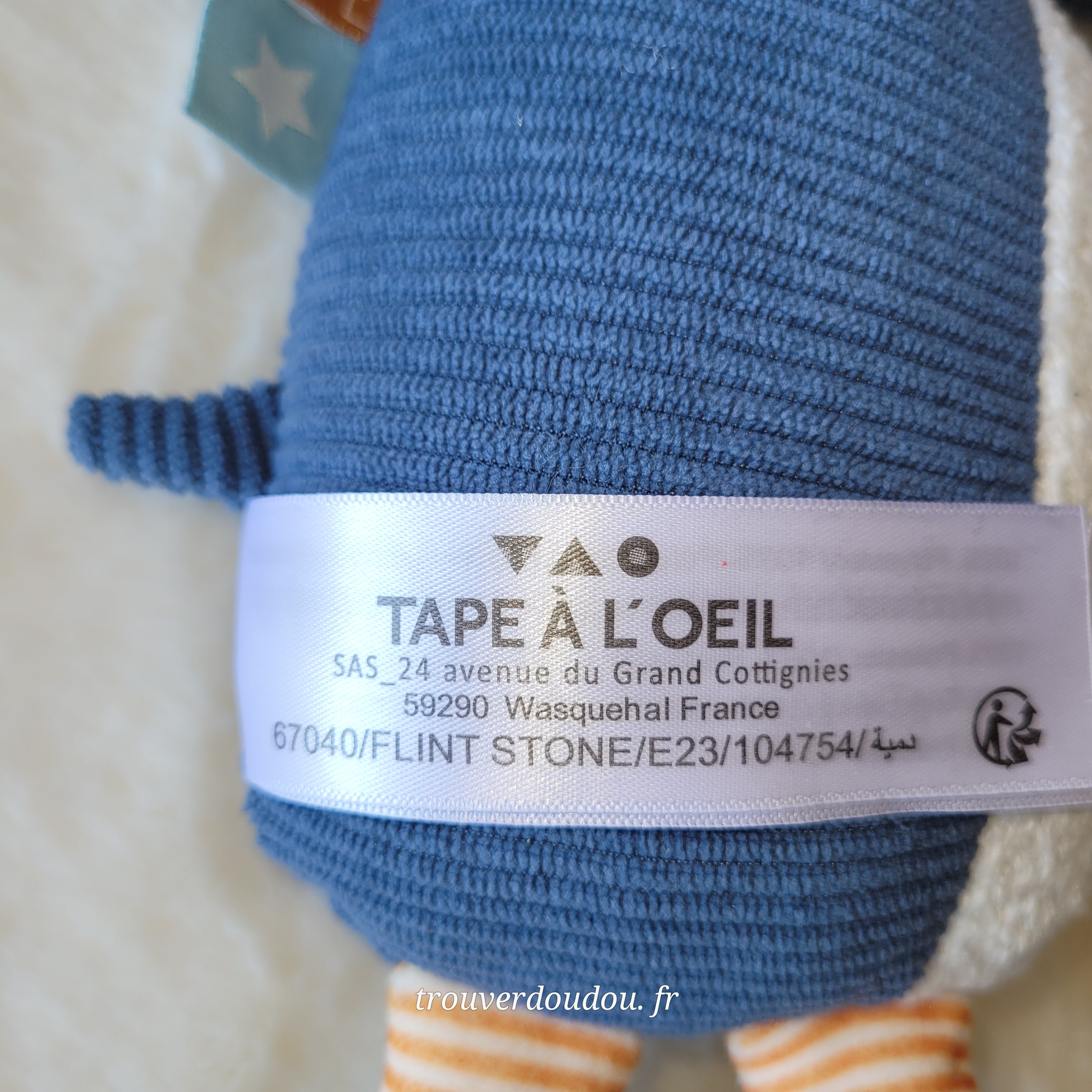 Peluche Rhinocéros Bleu Gris - Tape à l’œil (TAO) - NEUF avec étiquette