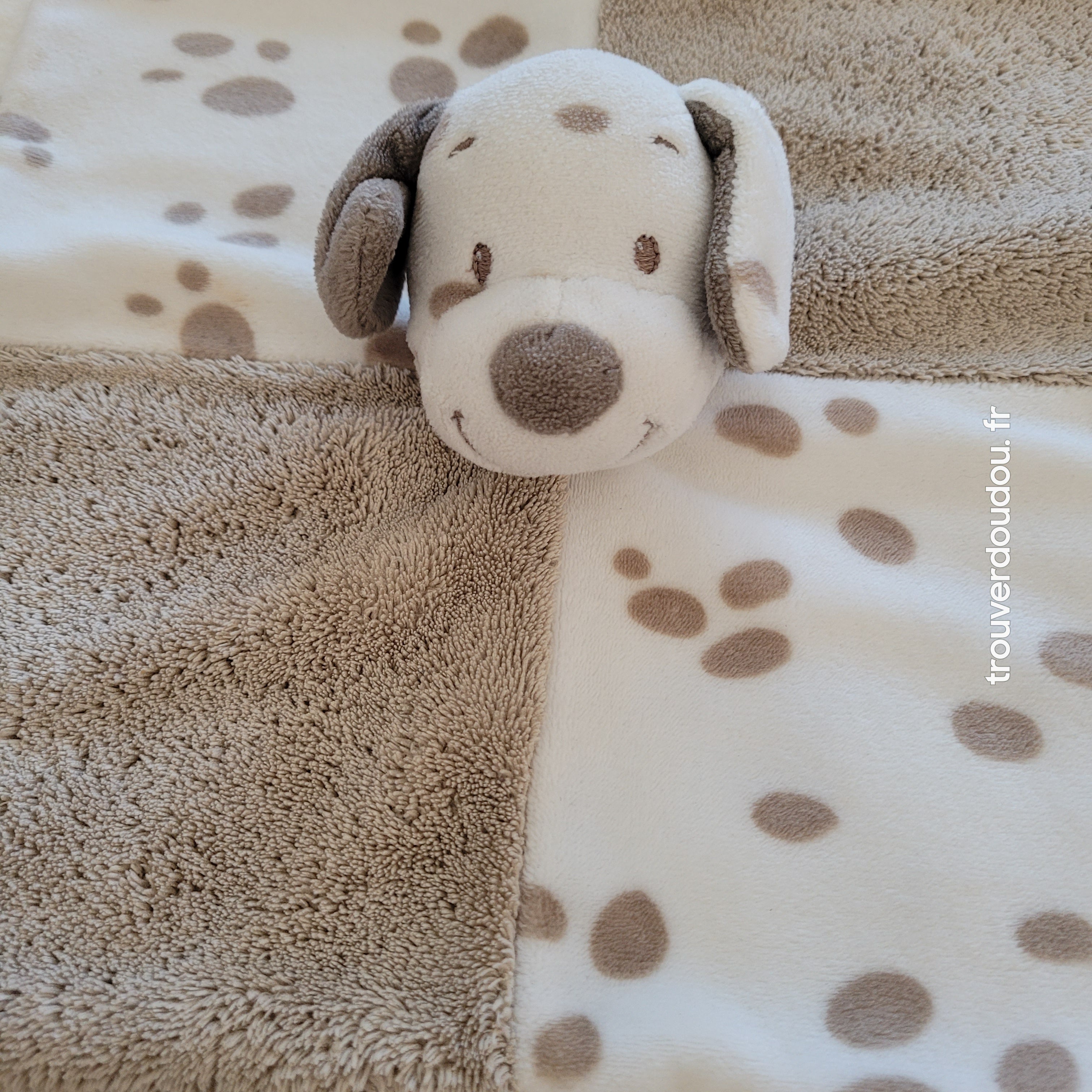 Doudou Plat Chien "Max" Marron et Blanc à Pois - Nattou - Collection Max & Noa - Très Bon État