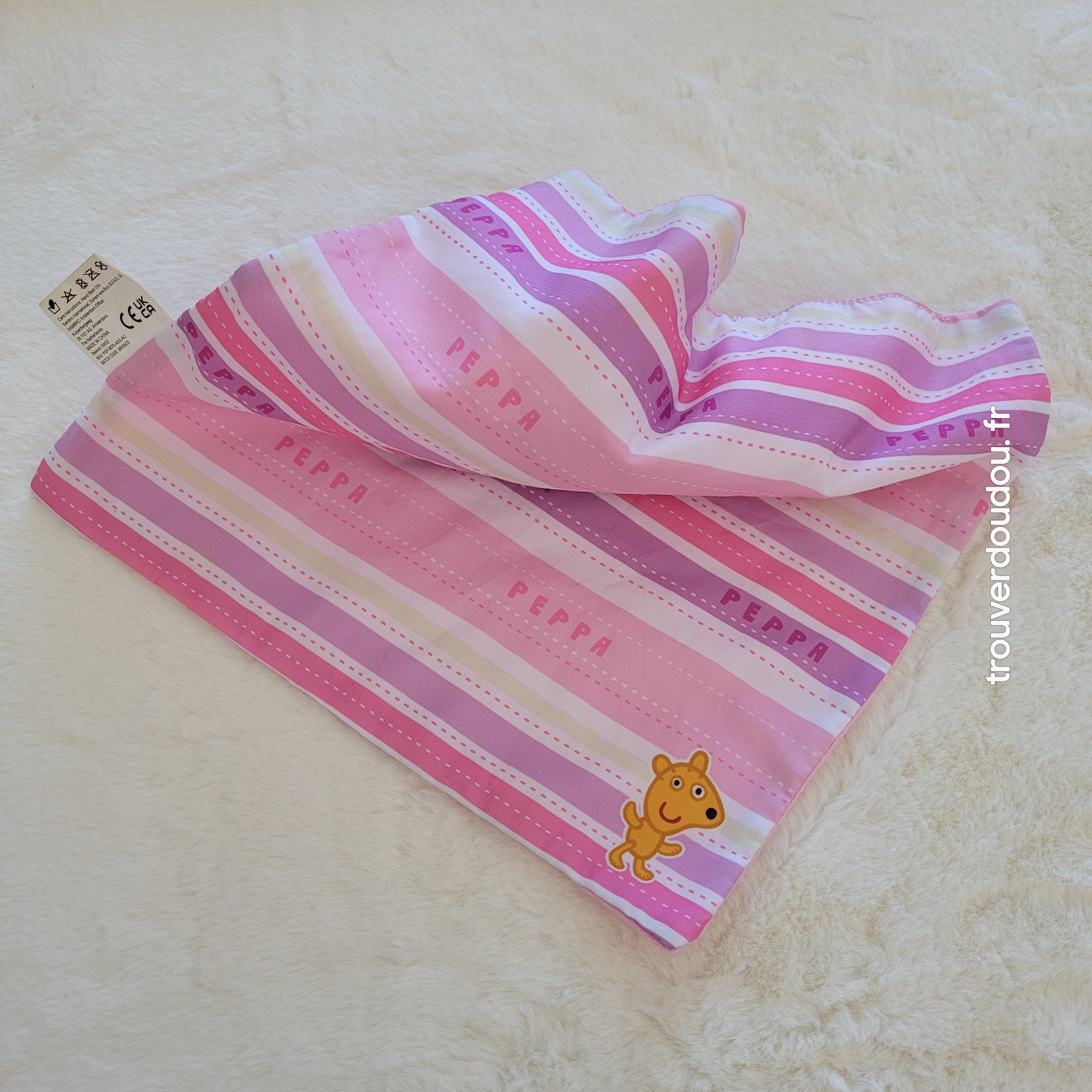 Doudou cochon plat Peppa Pig rose et rayé violet - Sambro Très bon état