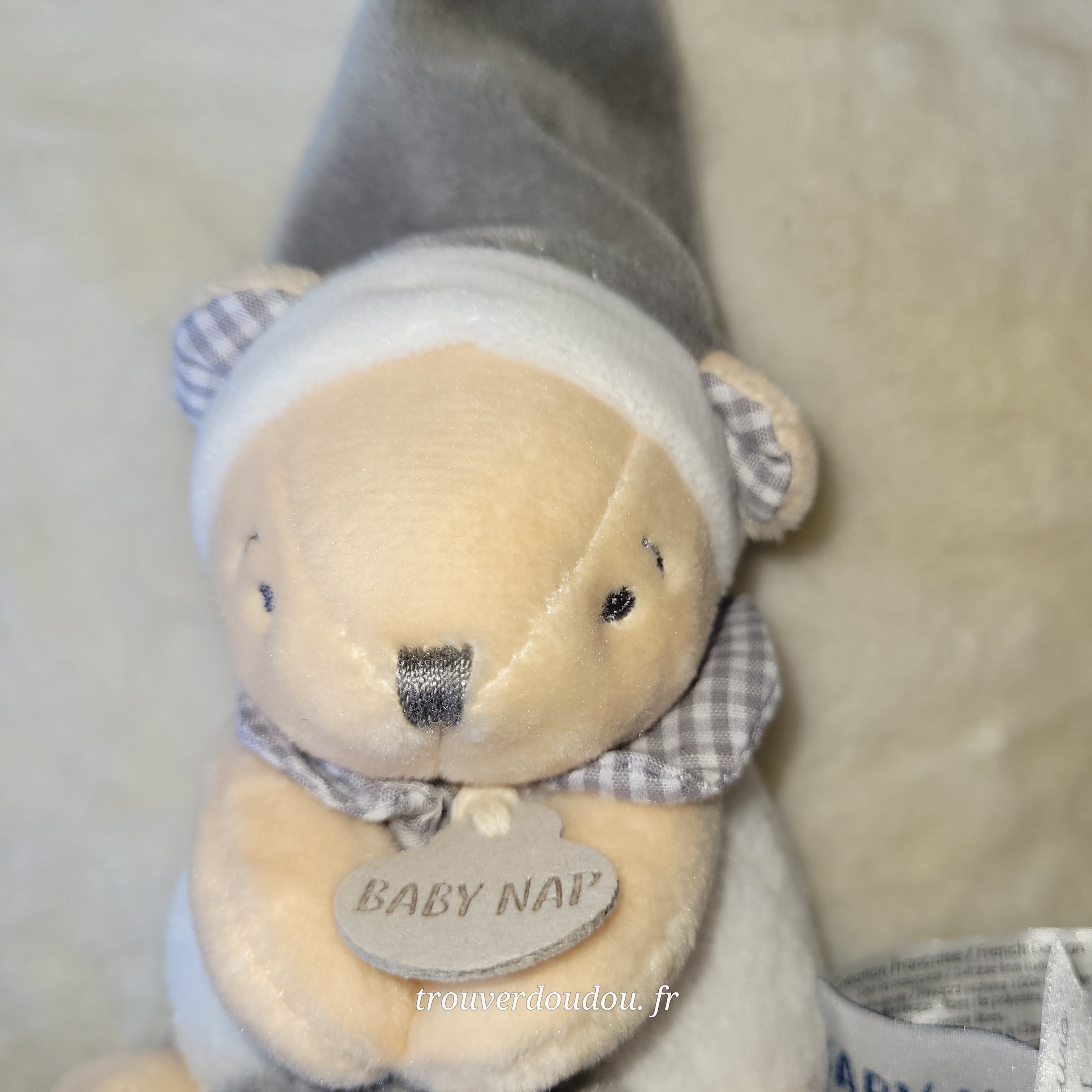 Doudou Pantin Ourson Beige et Blanc - Baby Nat' - Mouchoir - Très Bon État