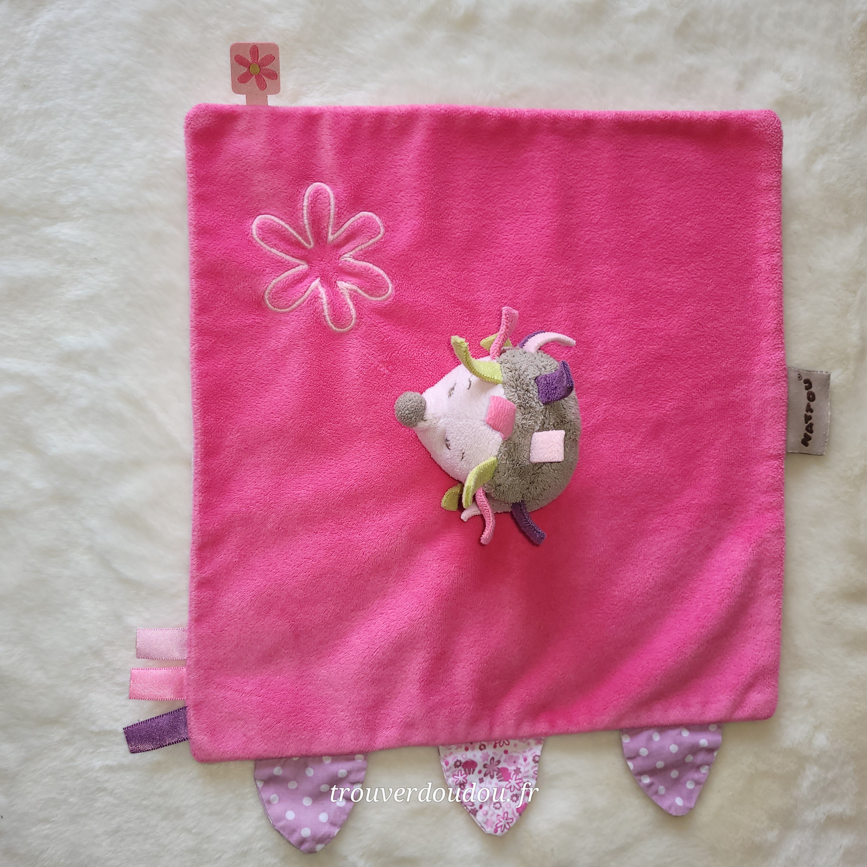 Doudou Plat Hérisson "Alizée" Rose et Gris - Nattou - Collection Manon & Alizée - Très Bon État