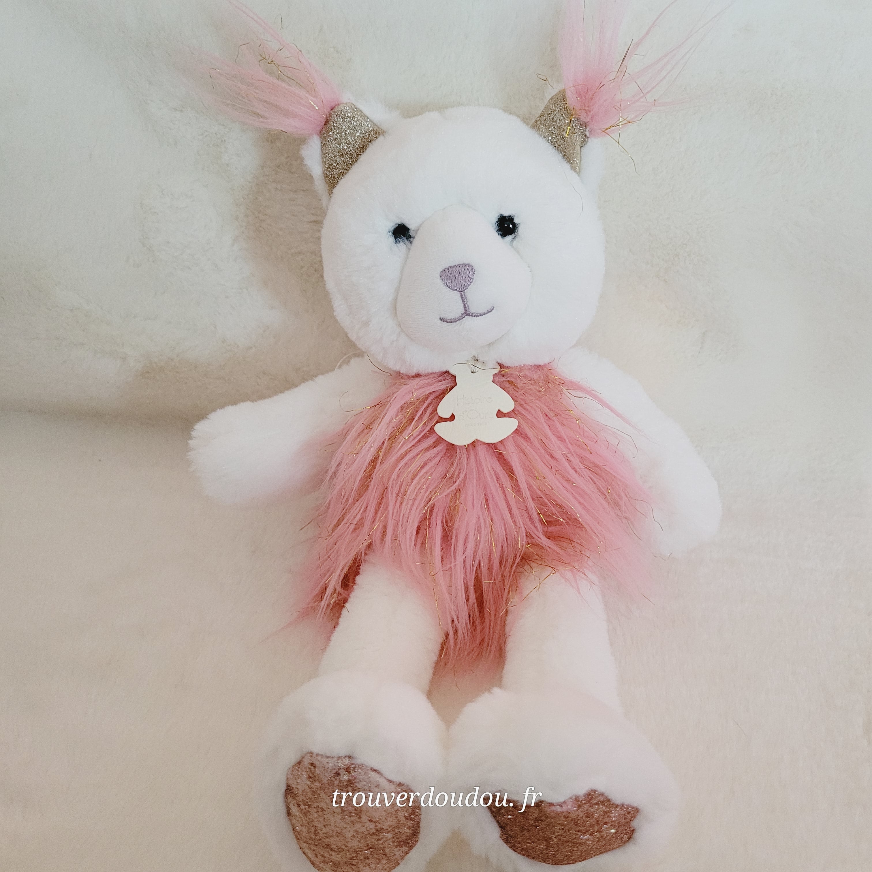 Peluche Lynx Rose et Blanc "Girls & Glitter" - Histoire d'Ours - 25 cm - État Comme Neuf