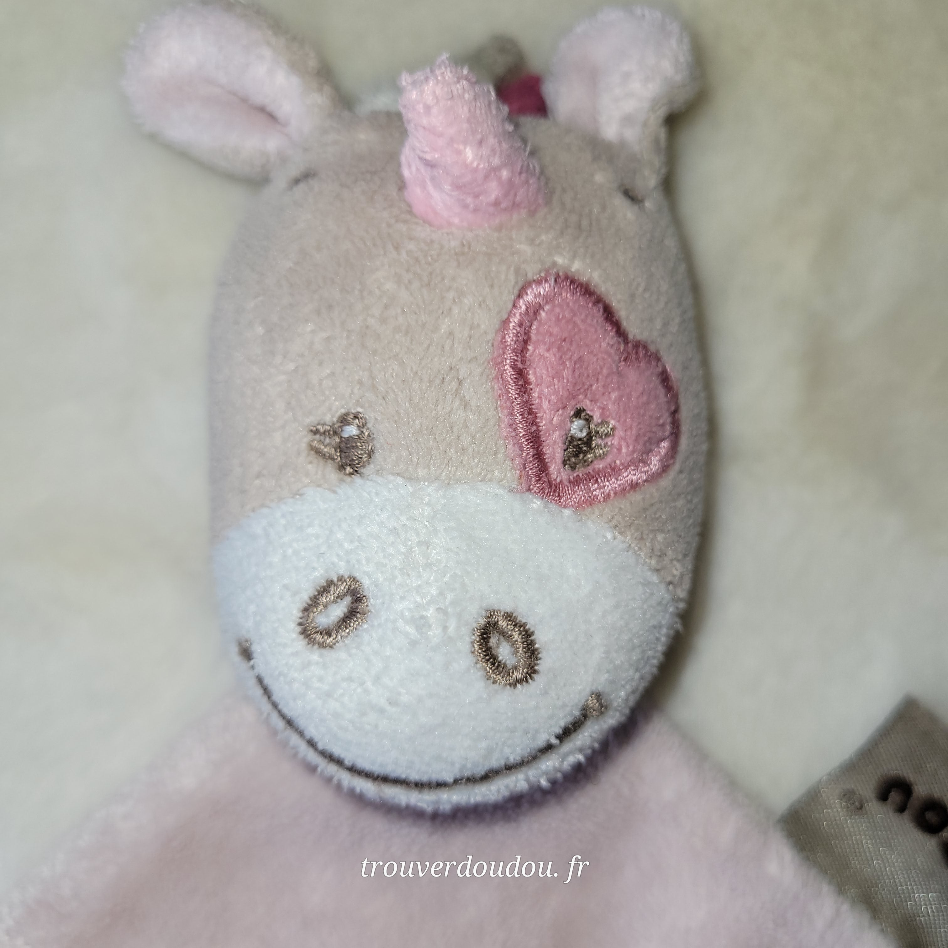 Doudou Plat Licorne "Jade" Rose Poudré et Beige - Nattou - Collection Jade & Lili -  Occasion