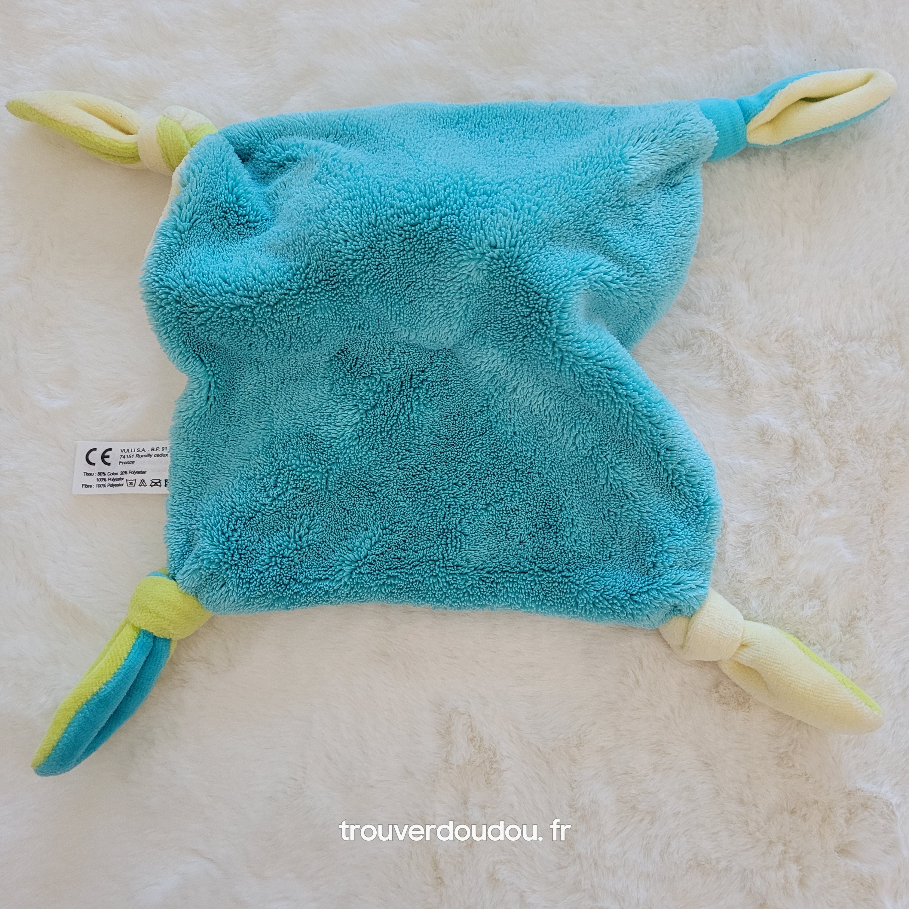 Doudou Plat Sophie la Girafe Bleu et Vert Pomme - Vulli - Carré Mouchoir Soft - Très Bon État