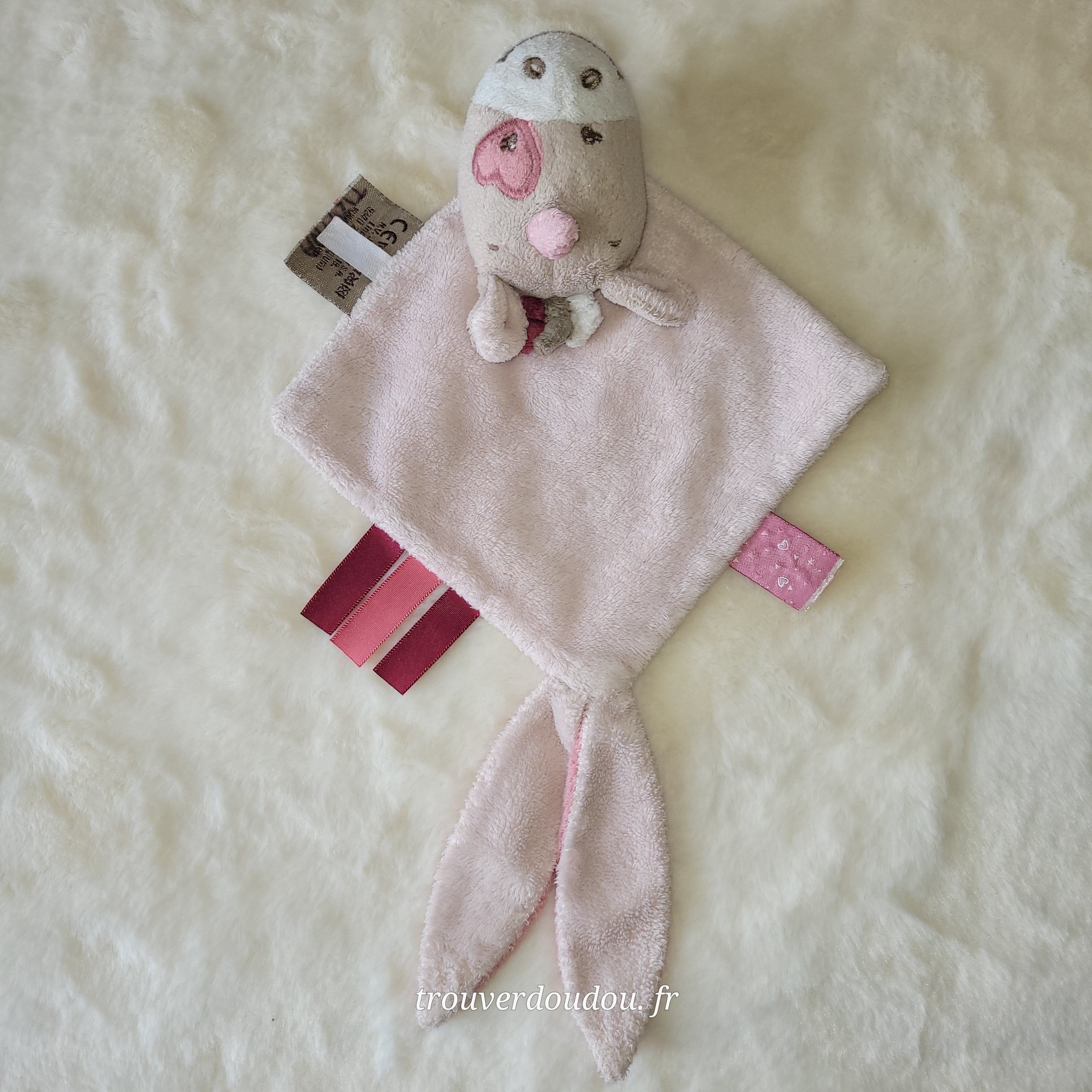 Doudou Plat Licorne "Jade" Rose Poudré et Beige - Nattou - Collection Jade & Lili -  Occasion
