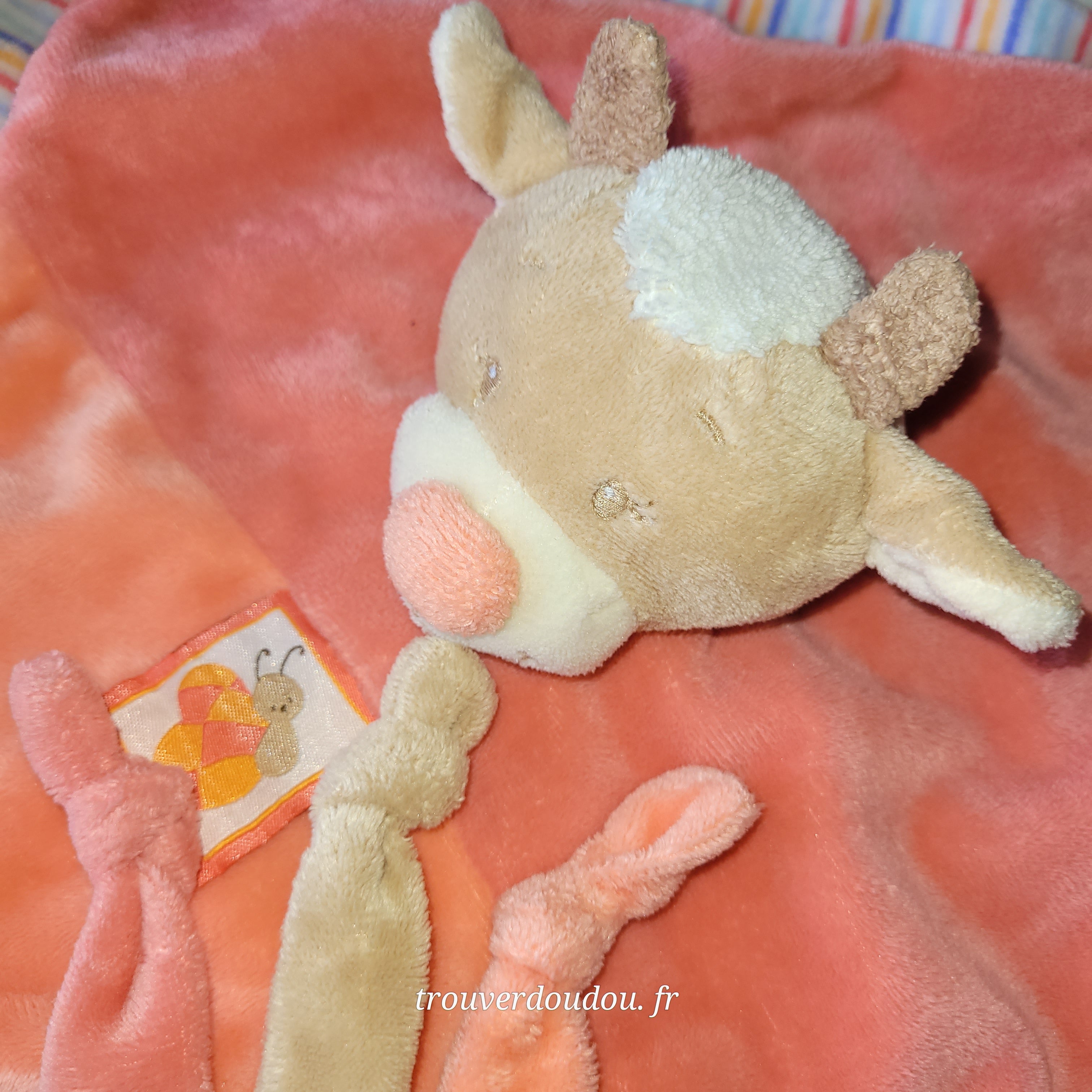 Doudou Plat Vache "Zoe" Rose et Framboise - Nattou - Collection Les Z'amis - Très Bon État