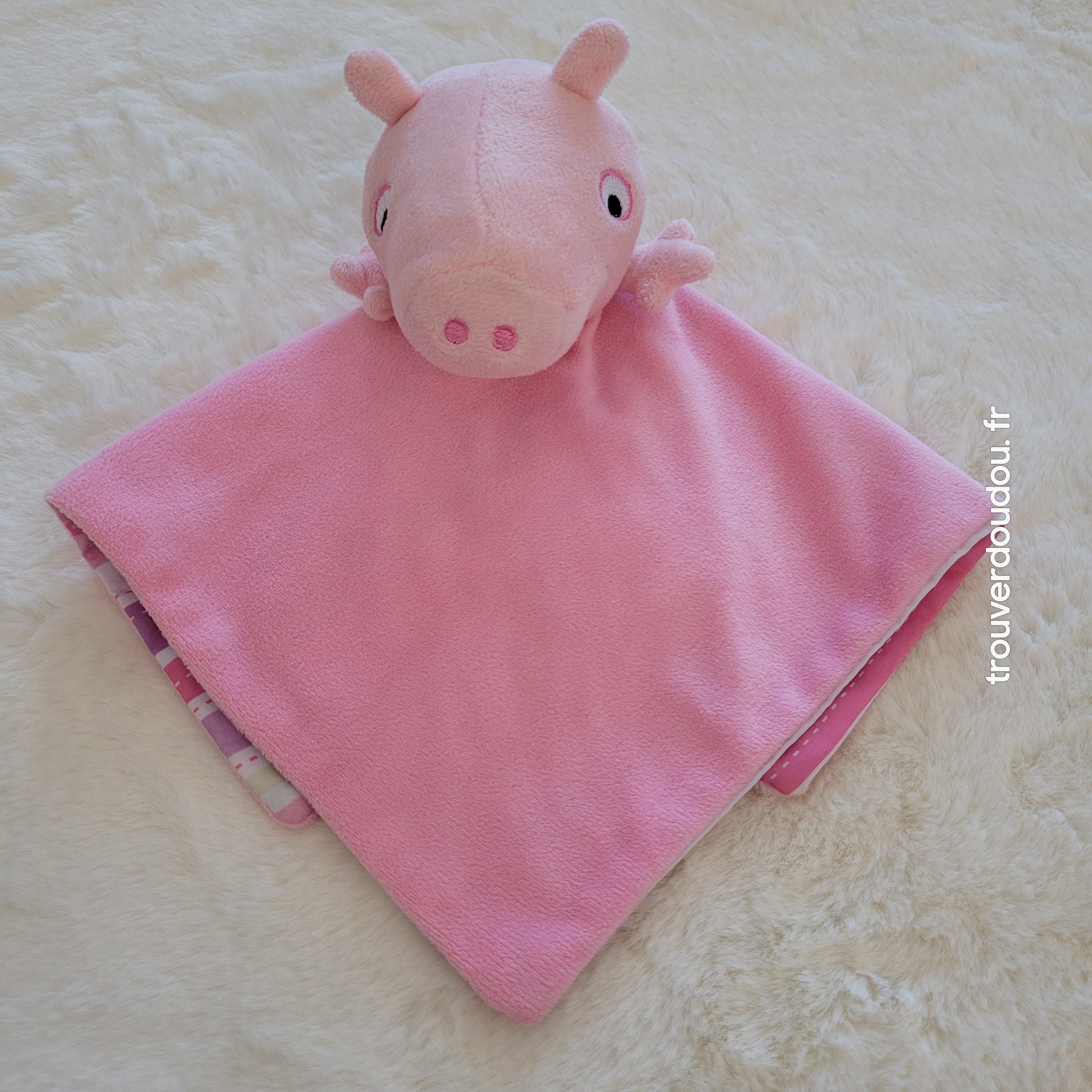Doudou cochon plat Peppa Pig rose et rayé violet - Sambro Très bon état