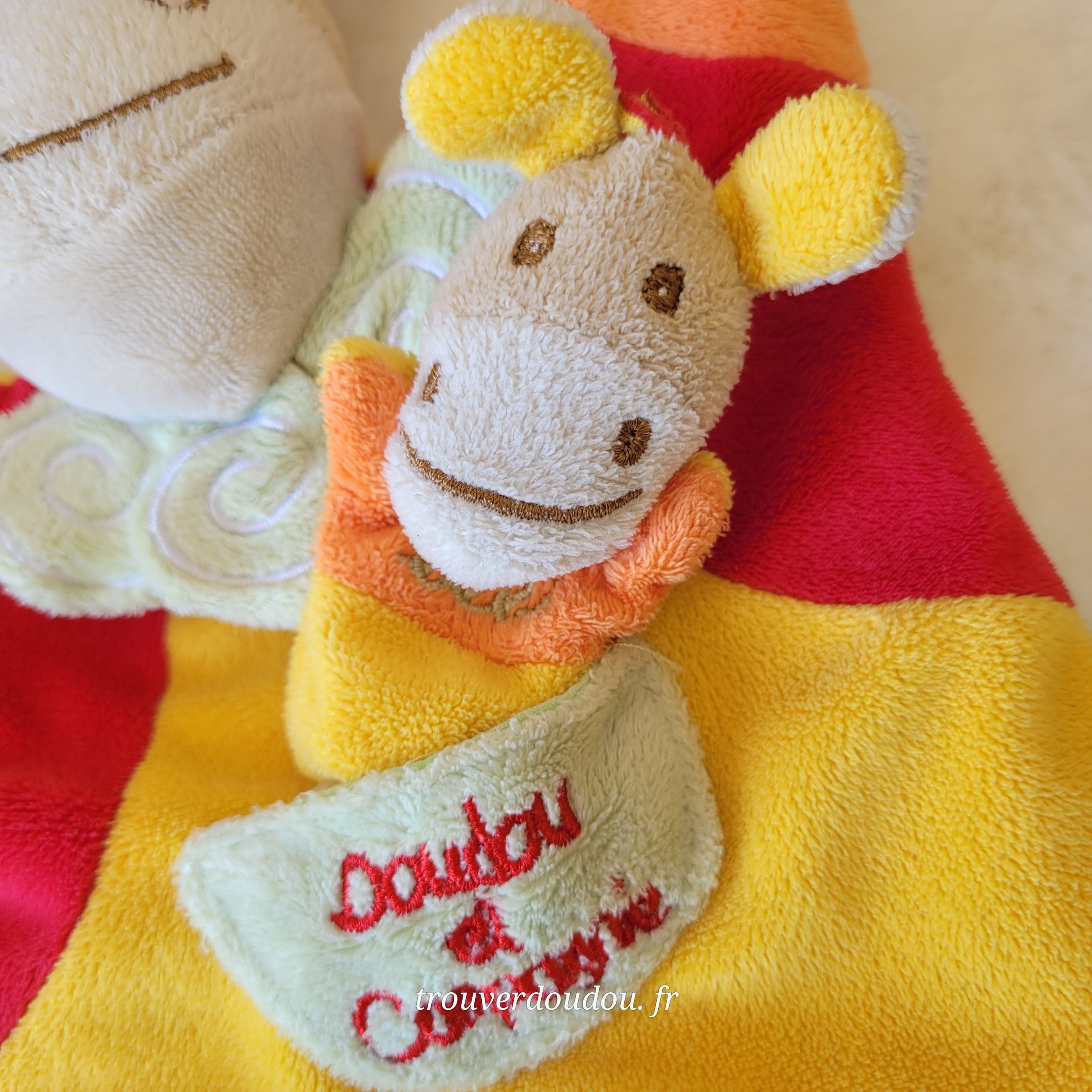 Doudou Marionnette Cheval Rouge et Orange avec Bébé - Doudou et Compagnie - Occasion Très Bon État