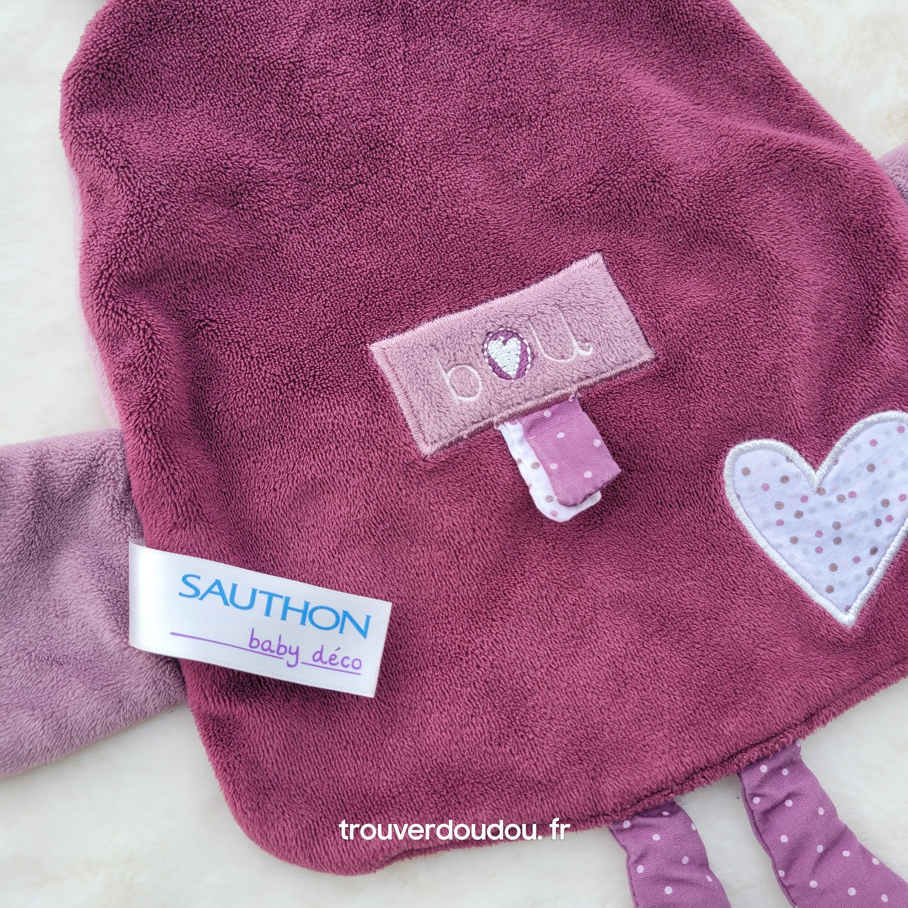 Doudou plat Chouette Mam’zelle Bou violet et rose parme - Sauthon Très bon état