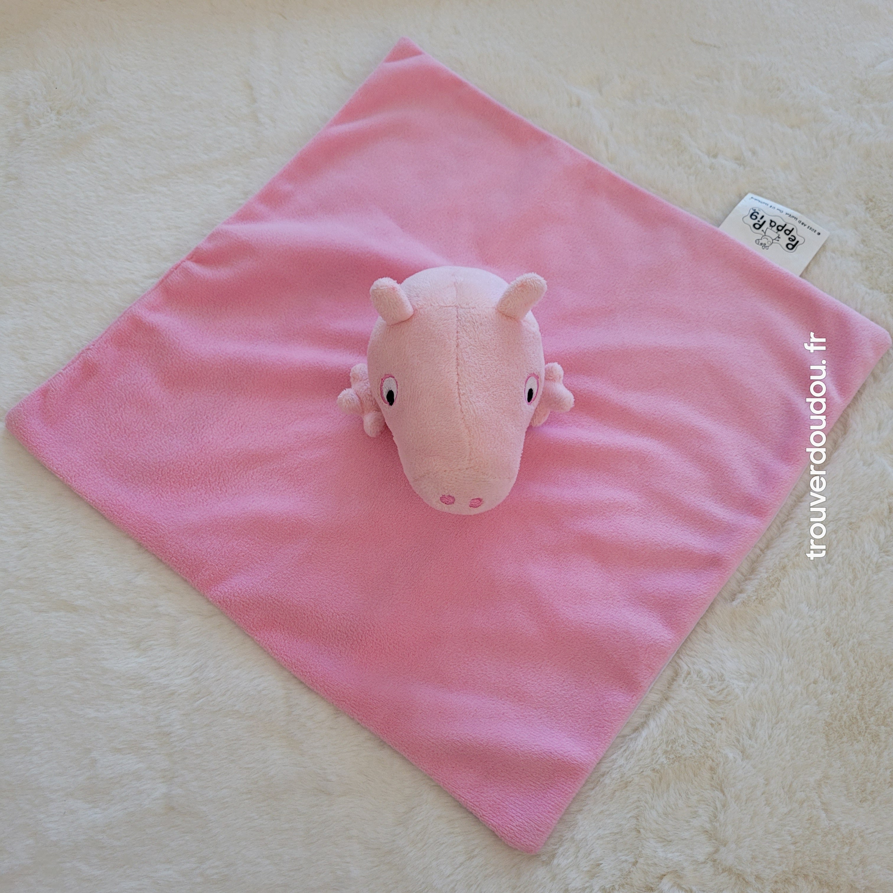 Doudou cochon plat Peppa Pig rose et rayé violet - Sambro Très bon état