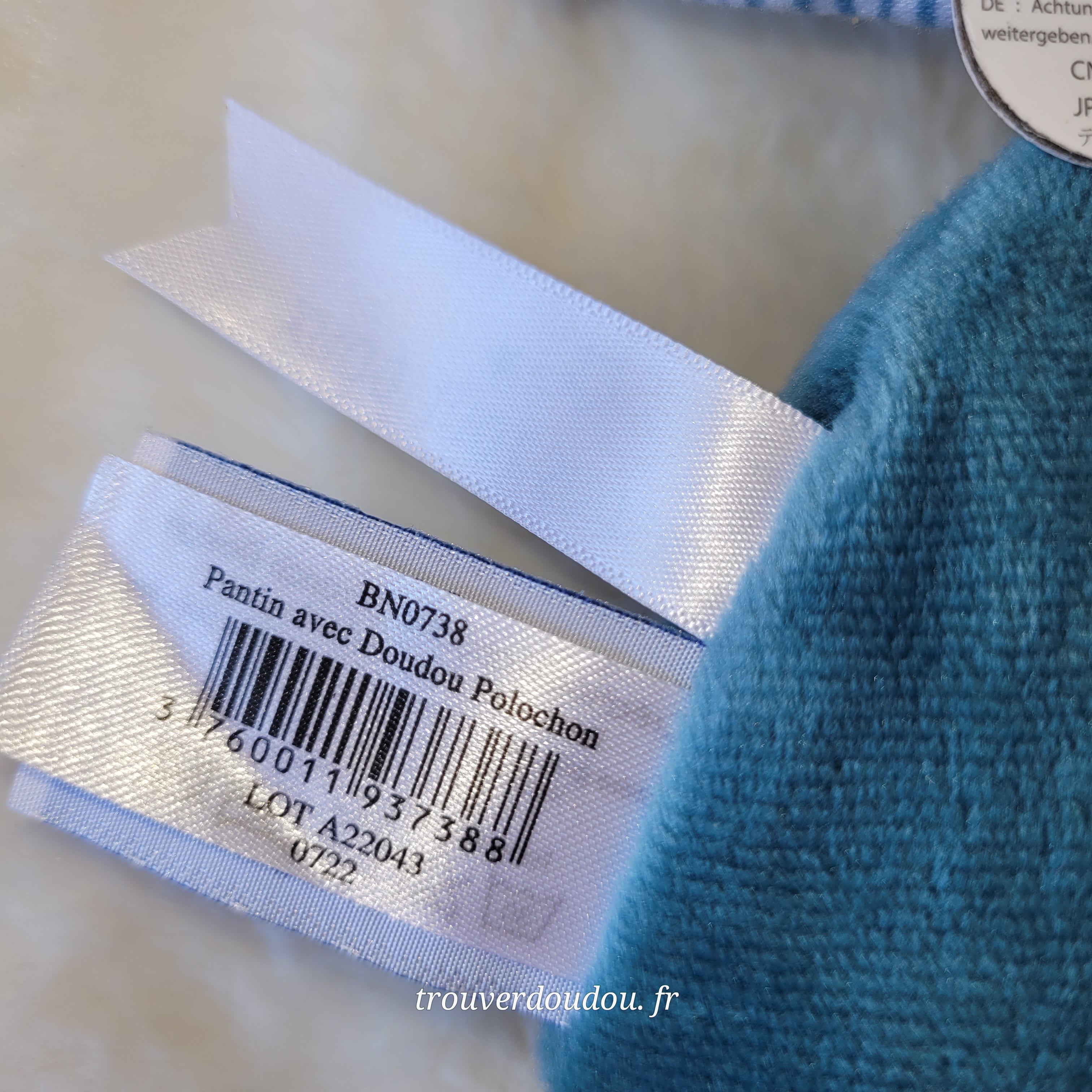 Doudou Pantin Ourson avec Polochon Bleu Ciel - Baby Nat' - NEUF BN0738