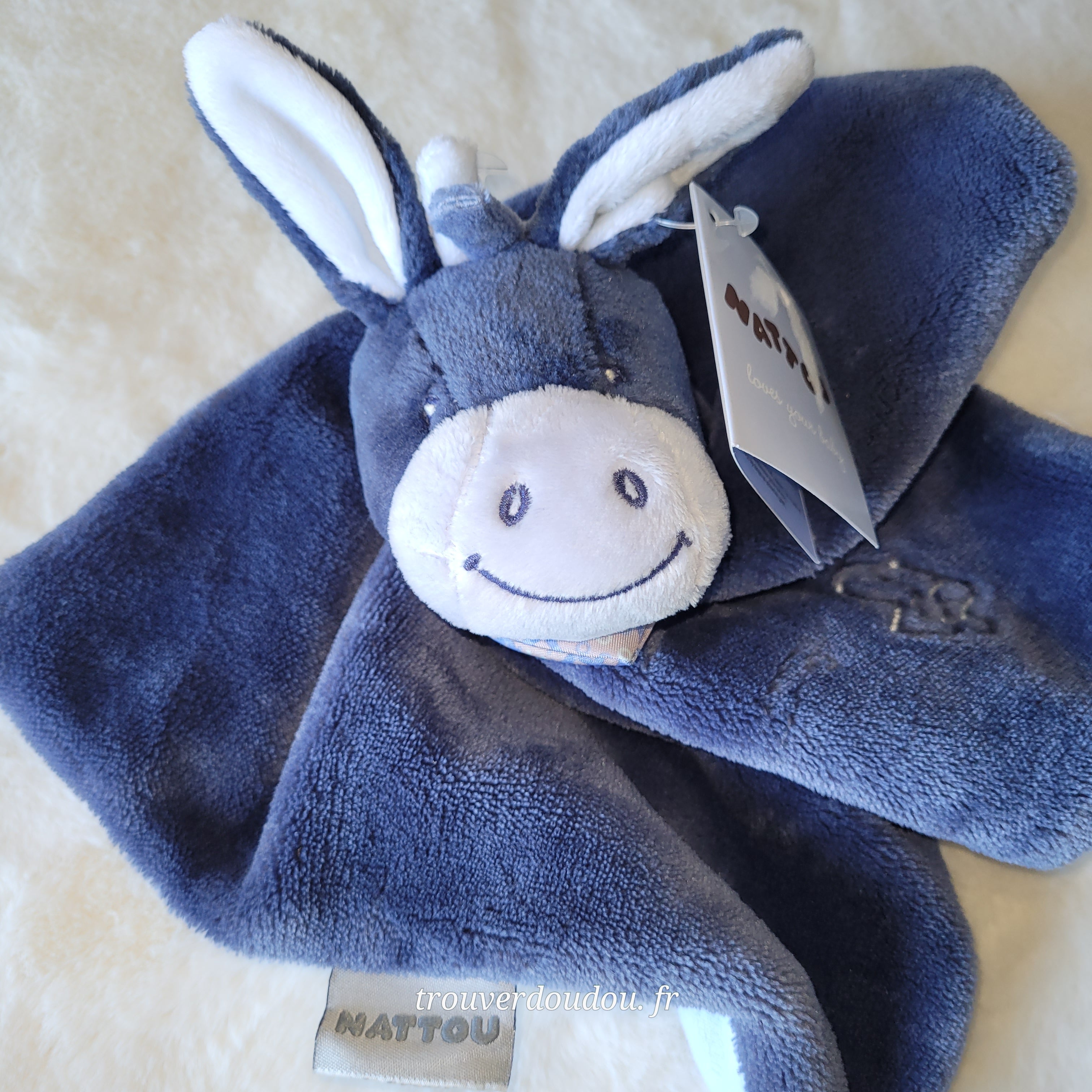 Doudou Plat Âne "Alex" Bleu Marine - Nattou - NEUF