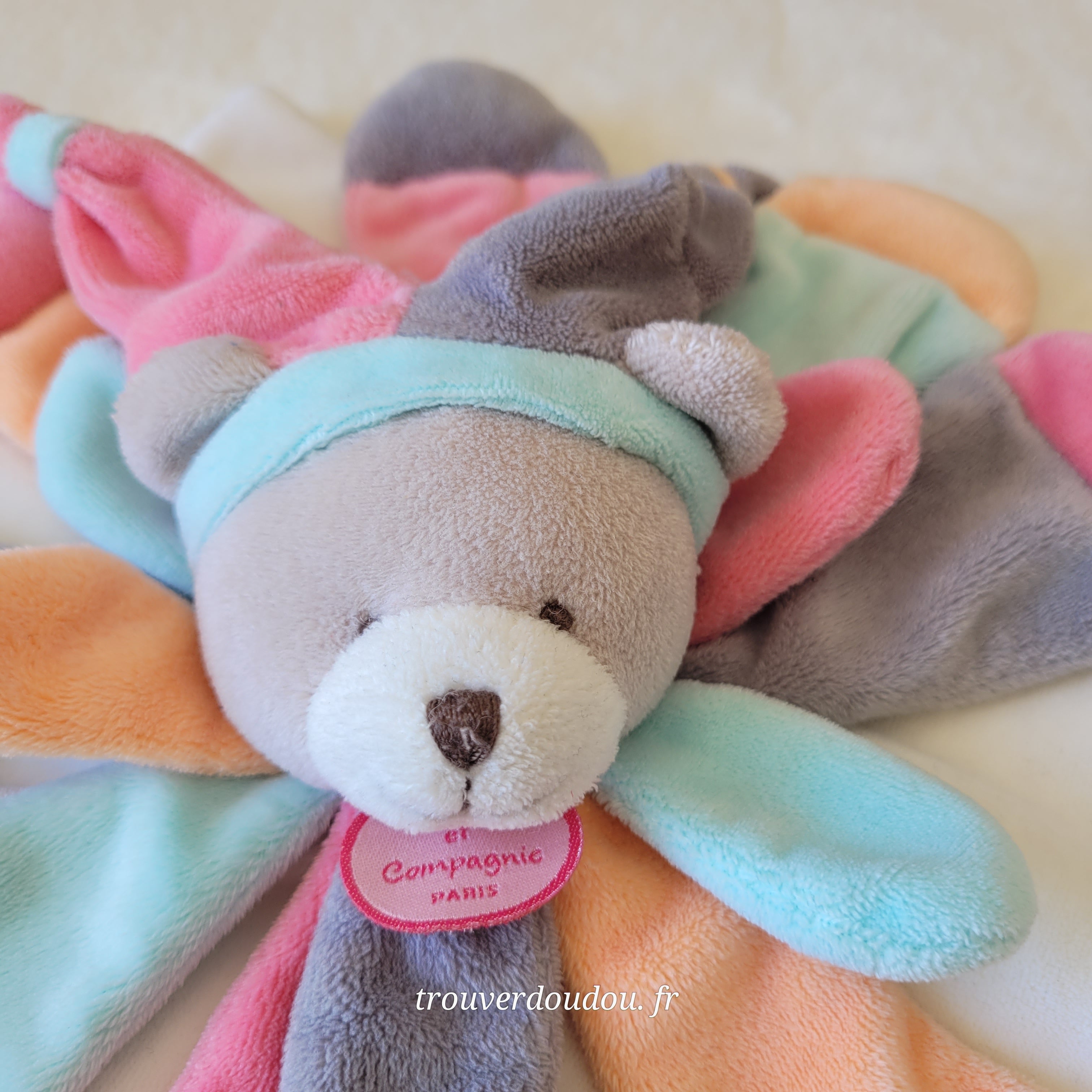 Doudou Plat Ours Pantin Multicolore "Les Petits Bonheurs" - Doudou et Compagnie - collector Très Bon État