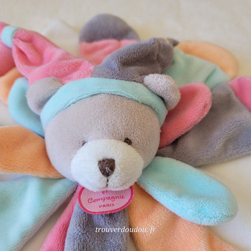 Doudou Plat Ours Pantin Multicolore "Les Petits Bonheurs" - Doudou et Compagnie - collector Très Bon État