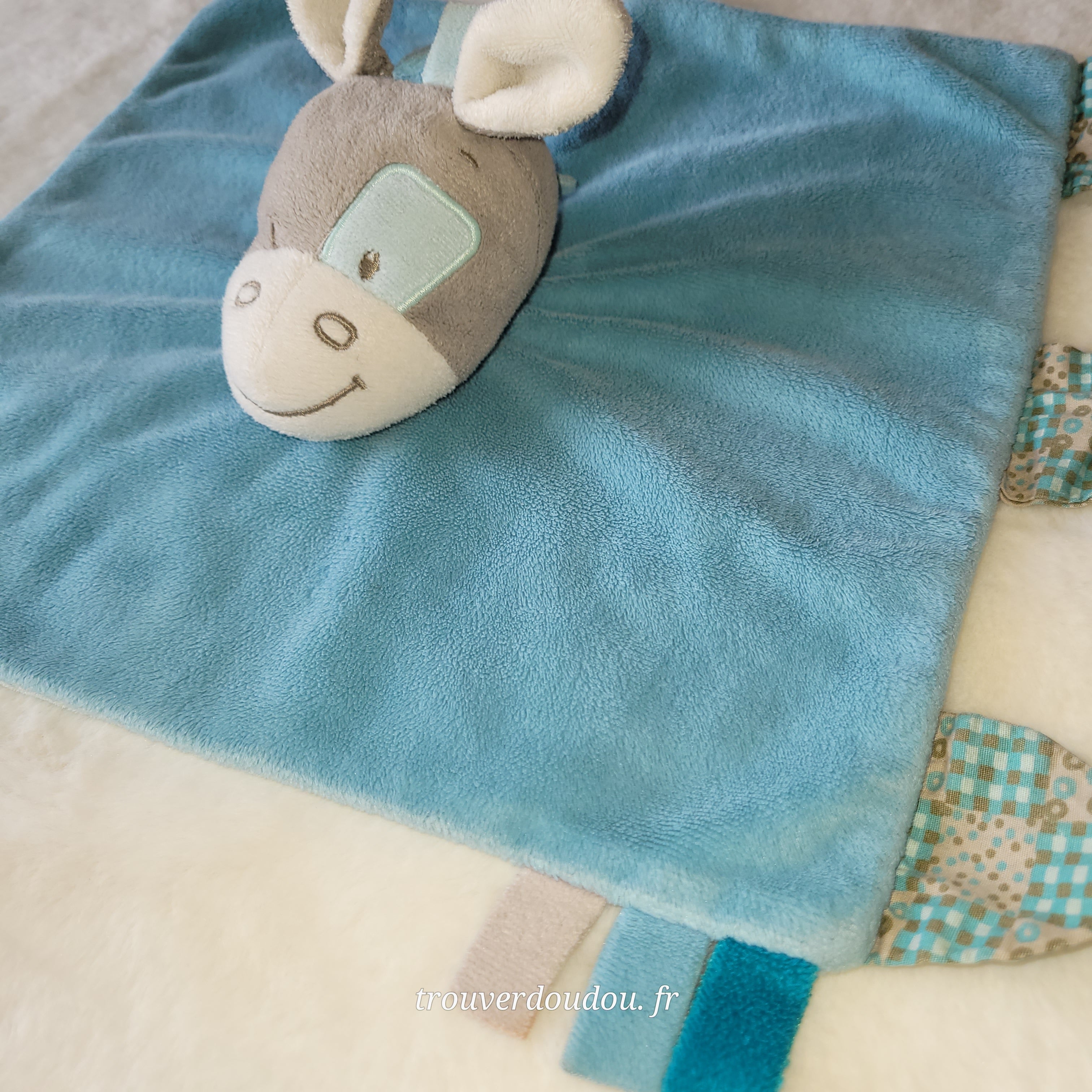 Doudou Plat Âne "Gaston" Bleu Ciel - Nattou - Collection Gaston et Cyril - Très Bon État