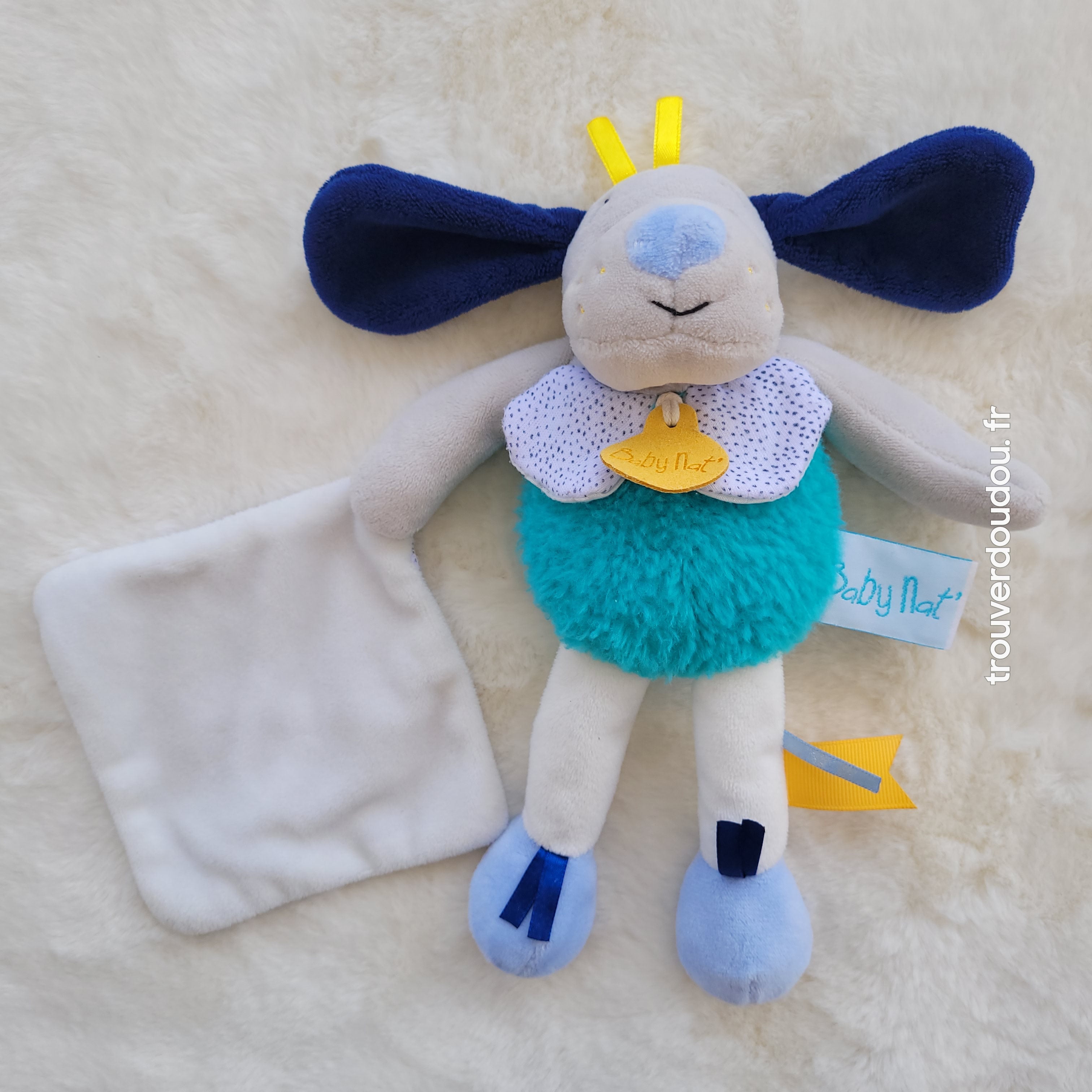 Doudou Chien Pépin Mouchoir Blanc Baby Nat - Occasion Très Bon État