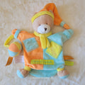Doudou Marionnette Ours Zigzag Bleu et Orange avec Balle - Doudou et Compagnie - Très Bon État