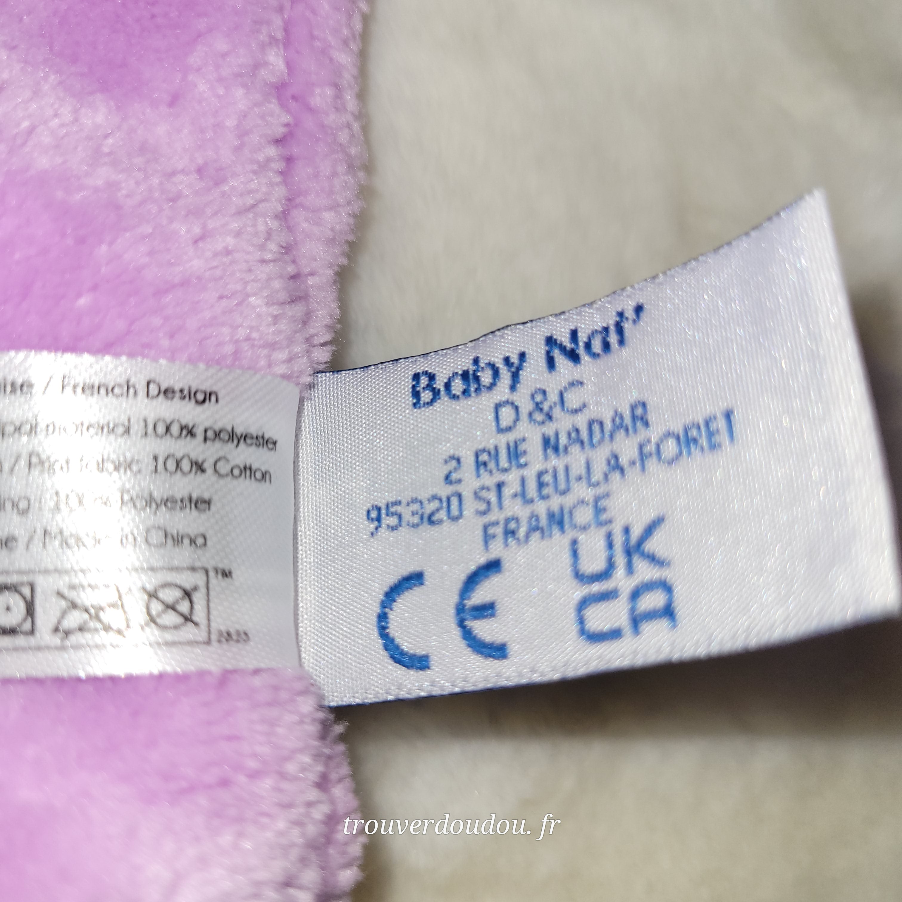 Doudou Marionnette Lapin "Les Poétiques" Violet et Floral - Baby Nat' - NEUF BN6174