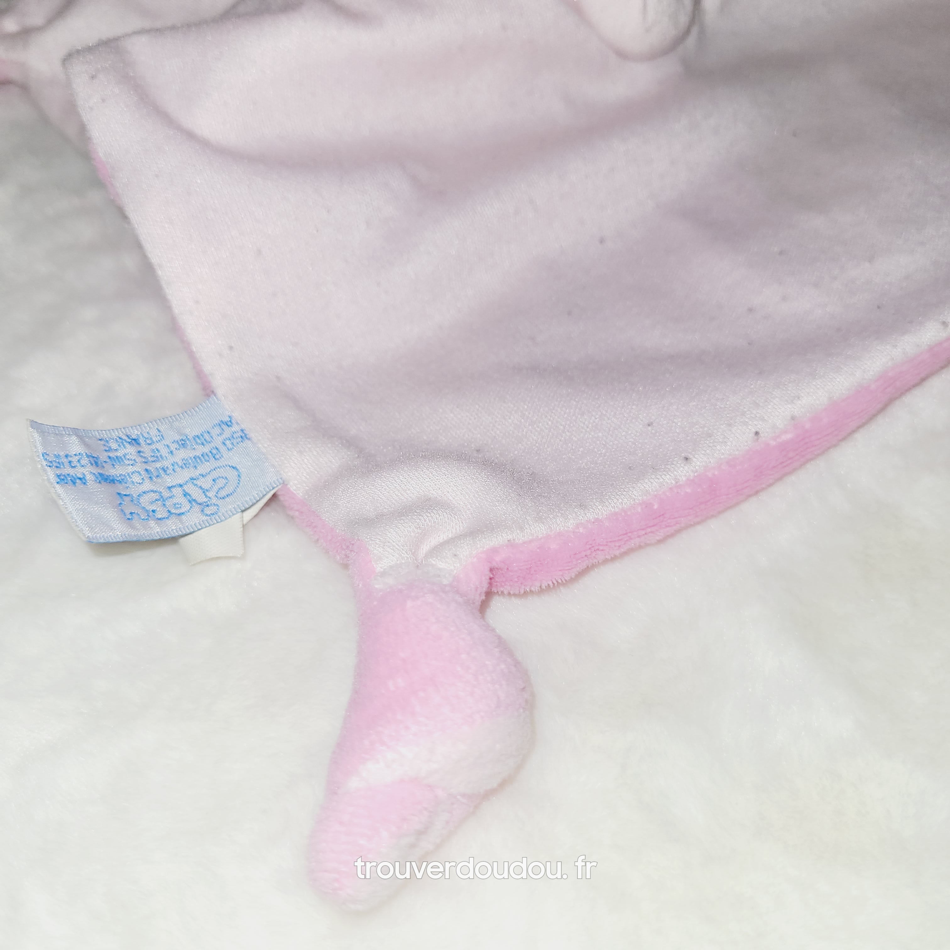 Doudou Plat Chat Rose et Gris à Bonnet - Gipsy - Carré Velours - Très Bon État