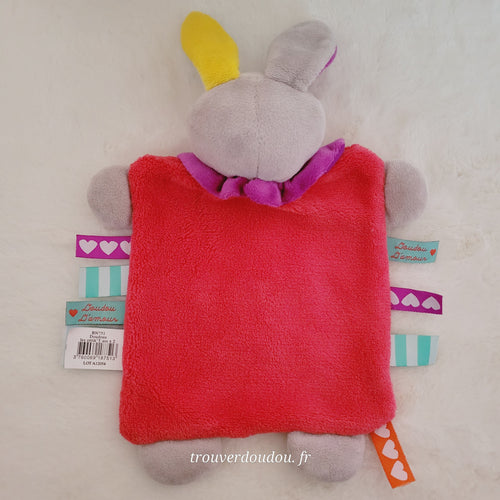 Doudou Plat Lapin "Doudou d'Amour" Rouge et Gris - Baby Nat' (BN0751) - très Bon État