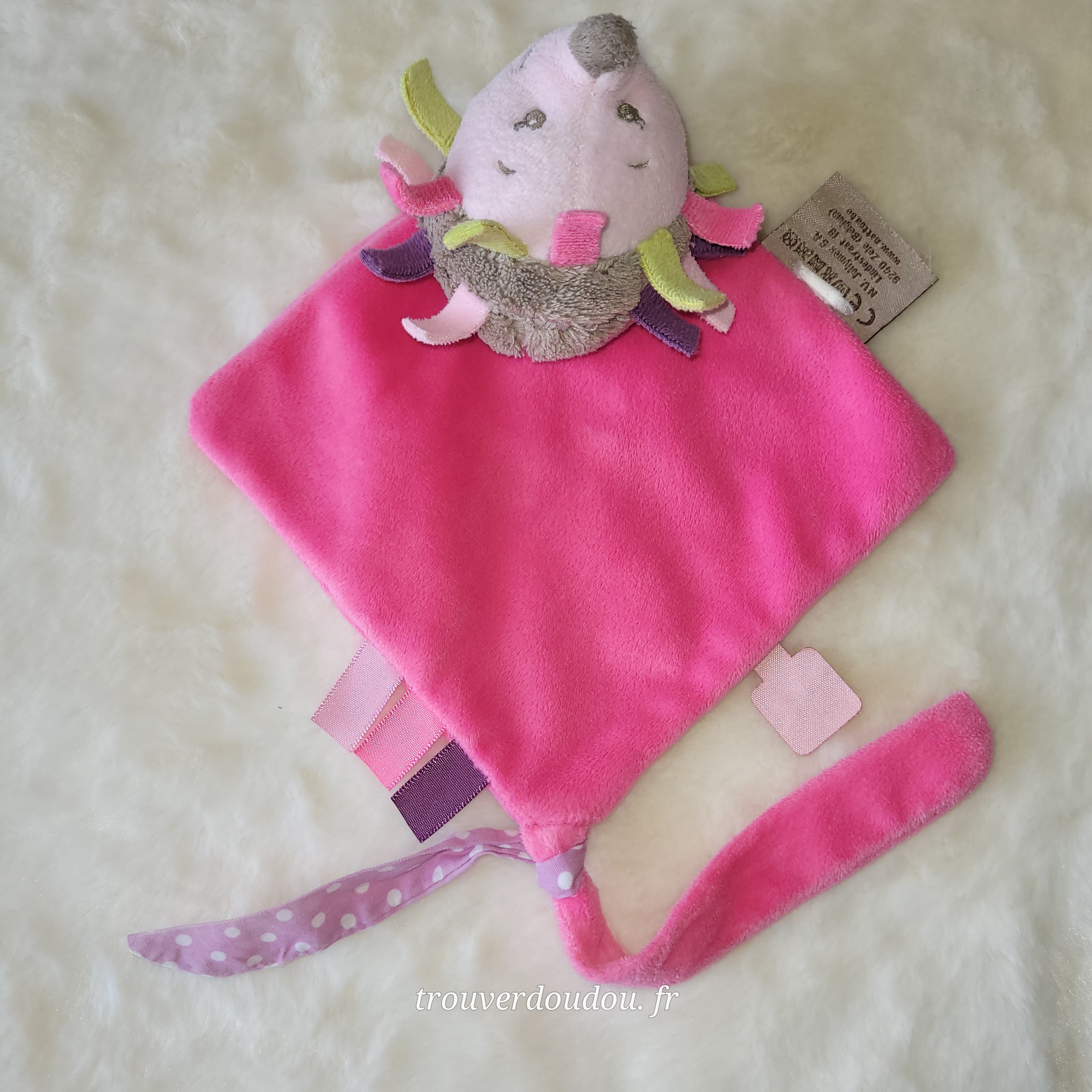 Doudou Plat Hérisson "Alizée" Rose et Beige - Nattou - Collection Nina, Jade & Lili - Très Bon État