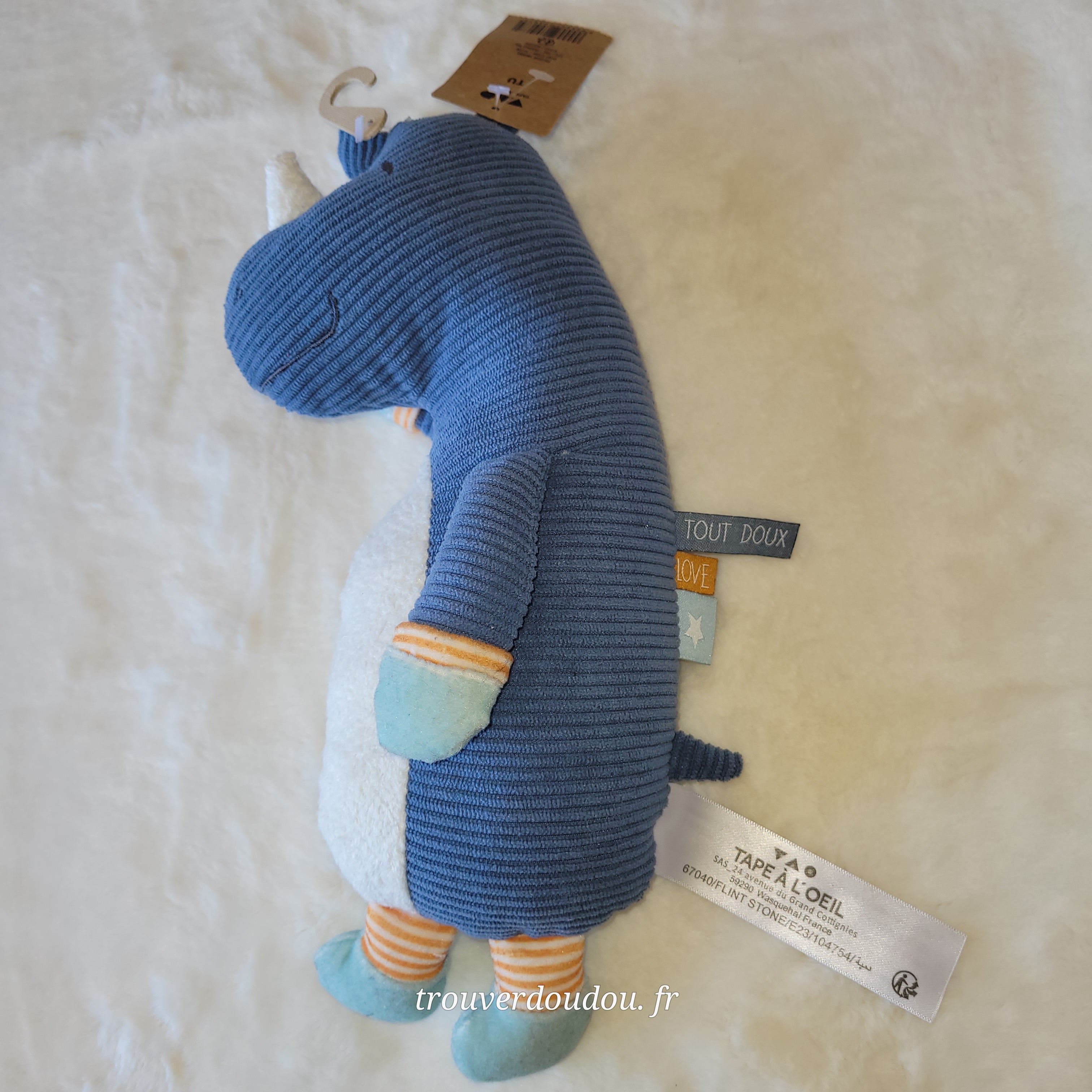 Peluche Rhinocéros Bleu Gris - Tape à l’œil (TAO) - NEUF avec étiquette