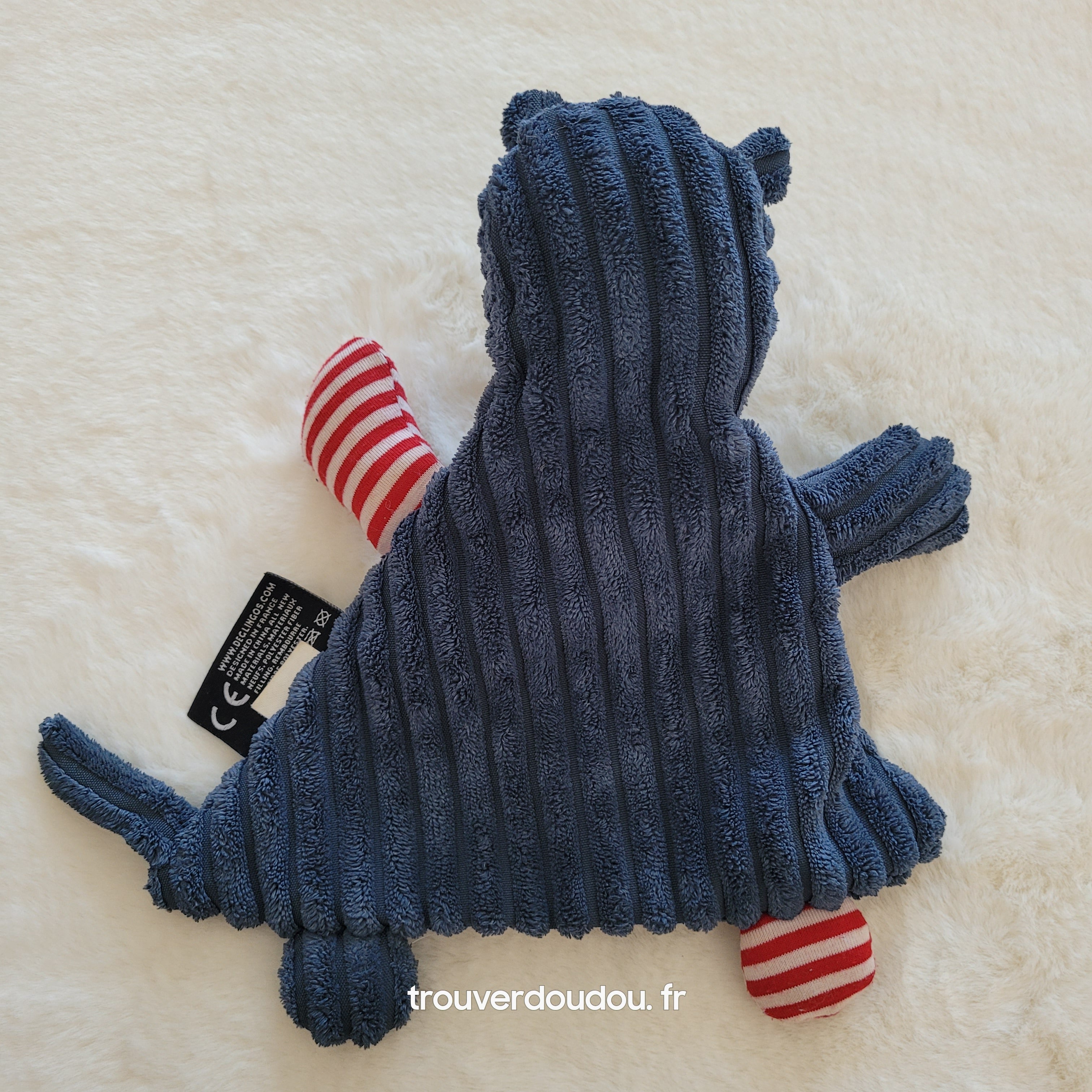 Doudou Plat "Globe Trotoys" Hippipos l'Hippopotame Bleu - Les Déglingos - Très Bon État