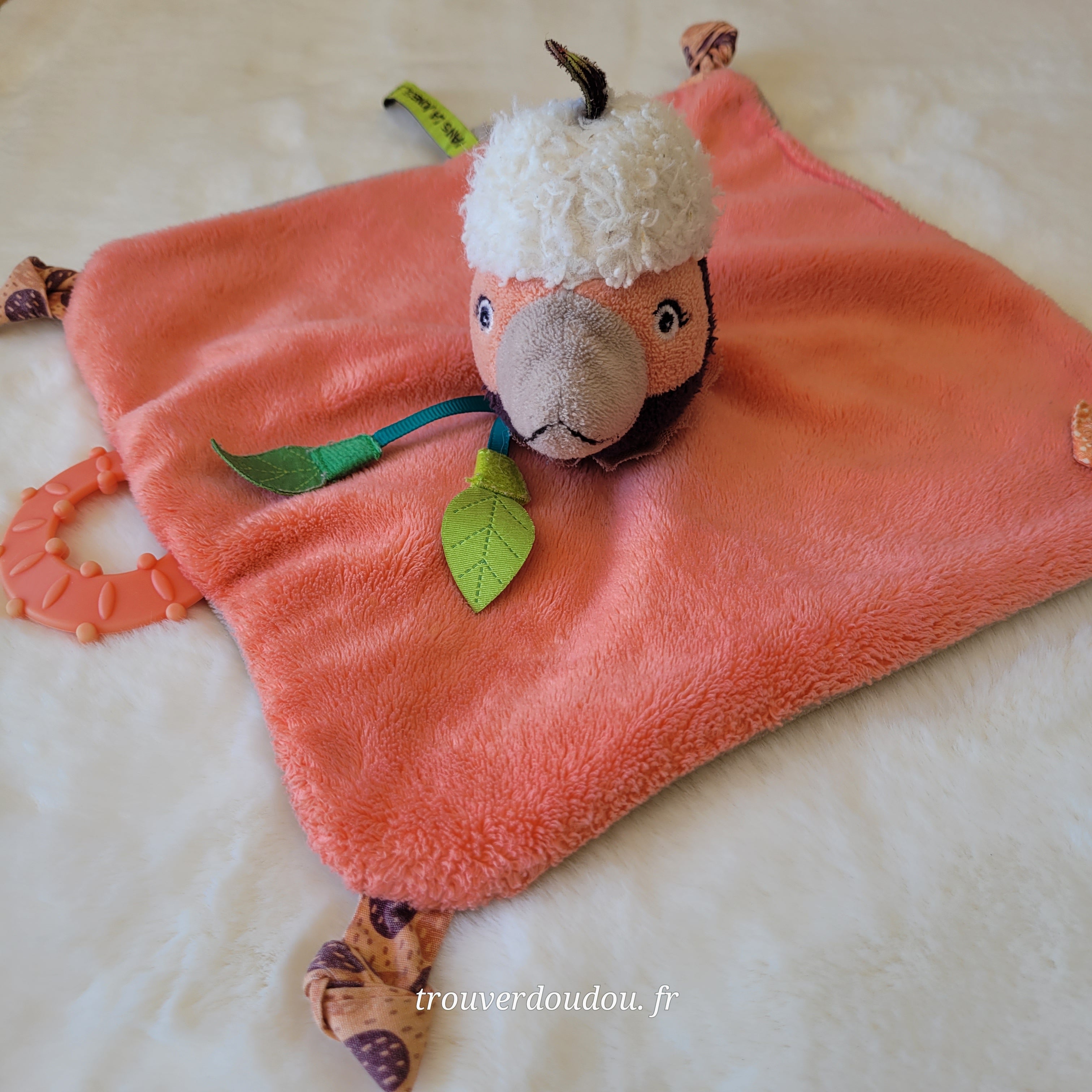 Doudou Plat Autruche "Dans la Jungle" Orange - Moulin Roty - Occasion Très Bon État
