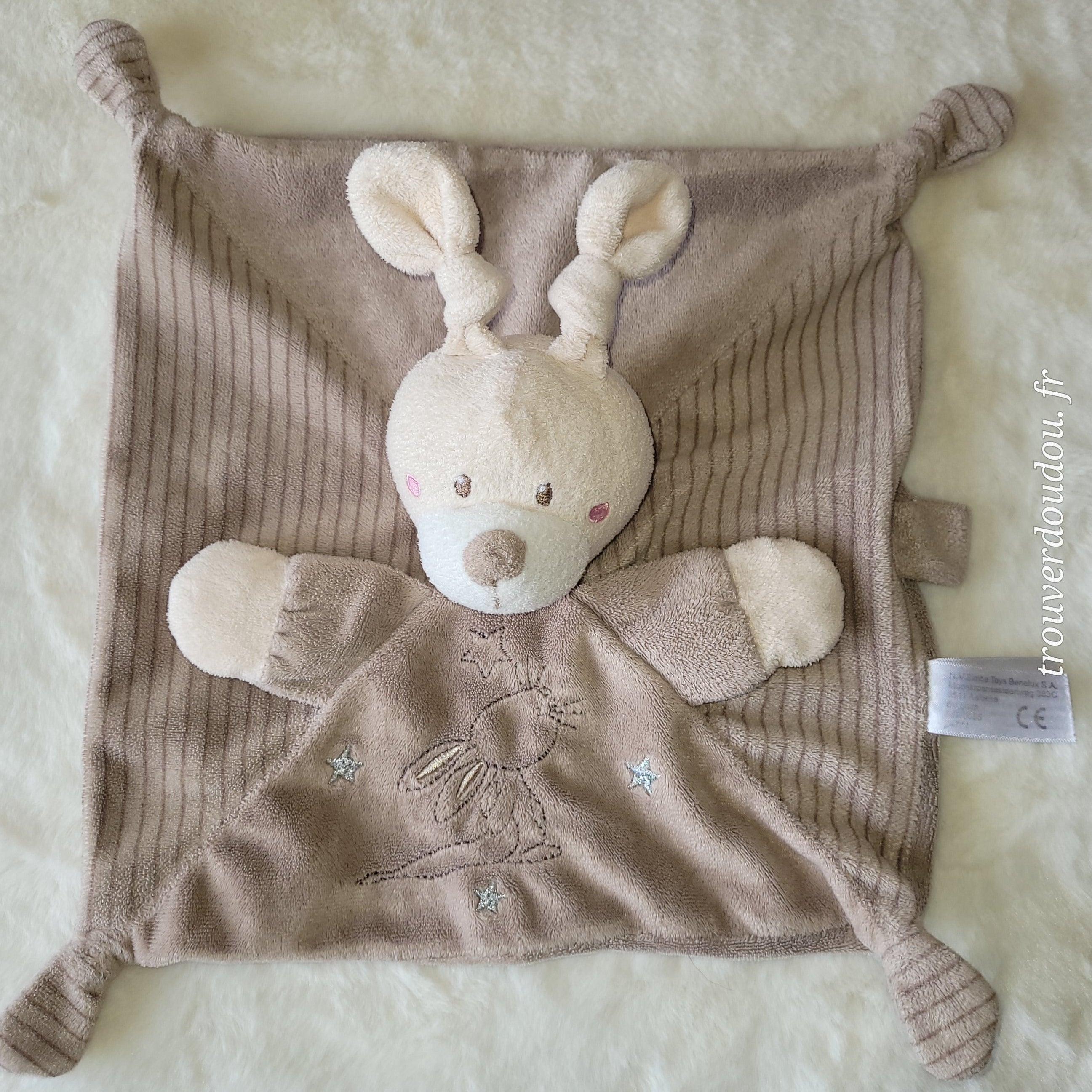 Doudou Plat Lapin Beige et Taupe à Rayures - Simba / Nicotoy - Excellent État
