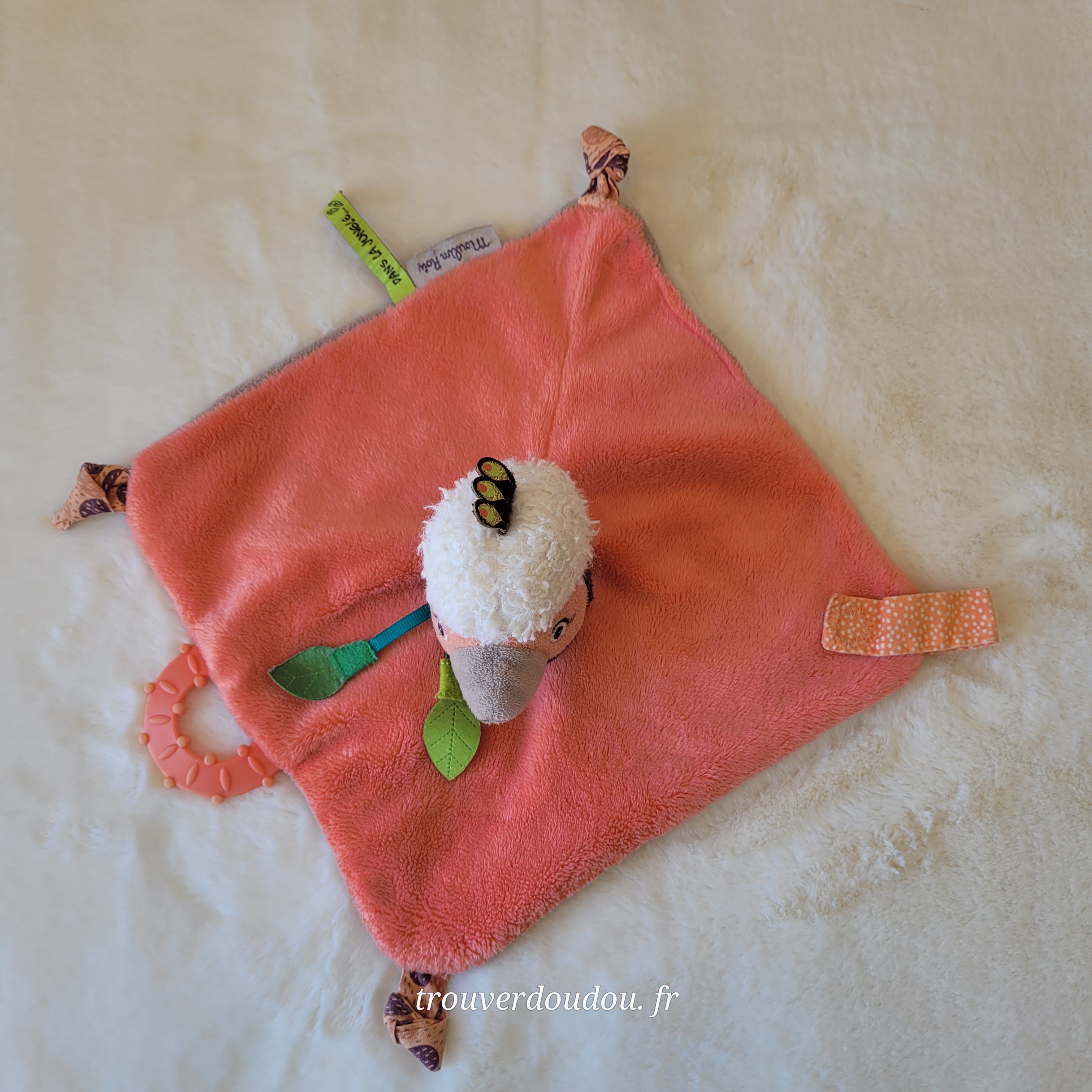 Doudou Plat Autruche "Dans la Jungle" Orange - Moulin Roty - Occasion Très Bon État