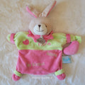 Doudou Marionnette Lapin "Fiona adore les bisous" Vert et Rose - Baby Nat' - Très Bon État