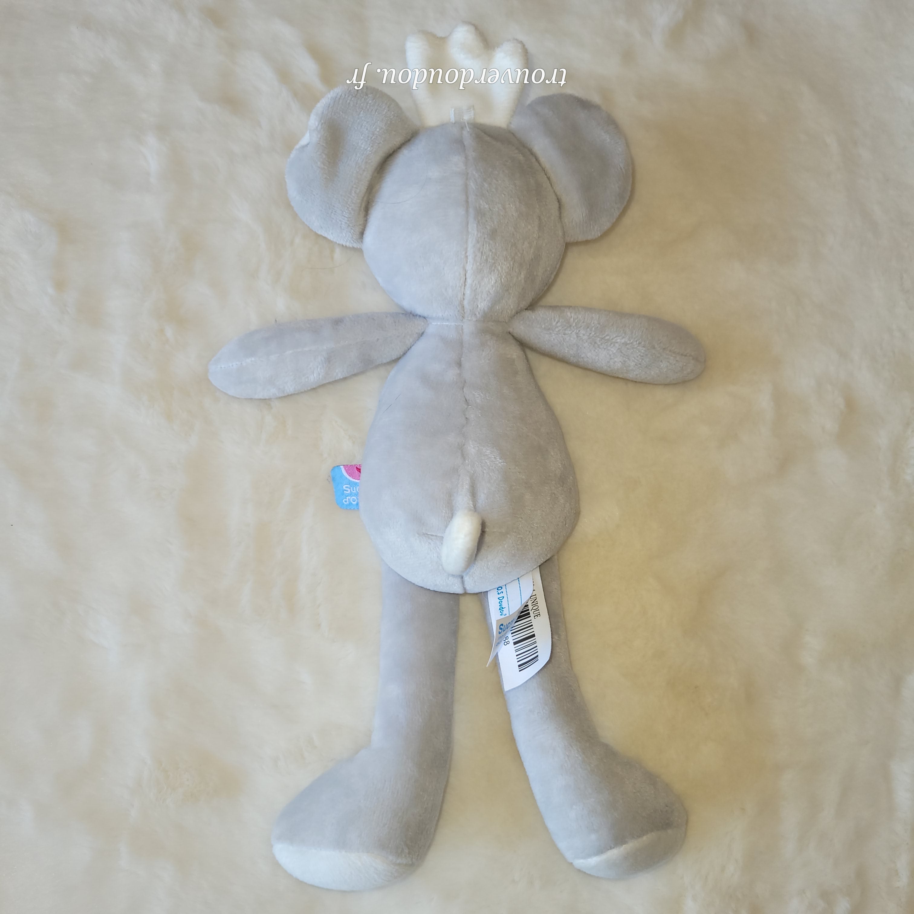 Doudou Souris Grise à Couronne - Sucre d'Orge - Étoiles Argentées - Occasion