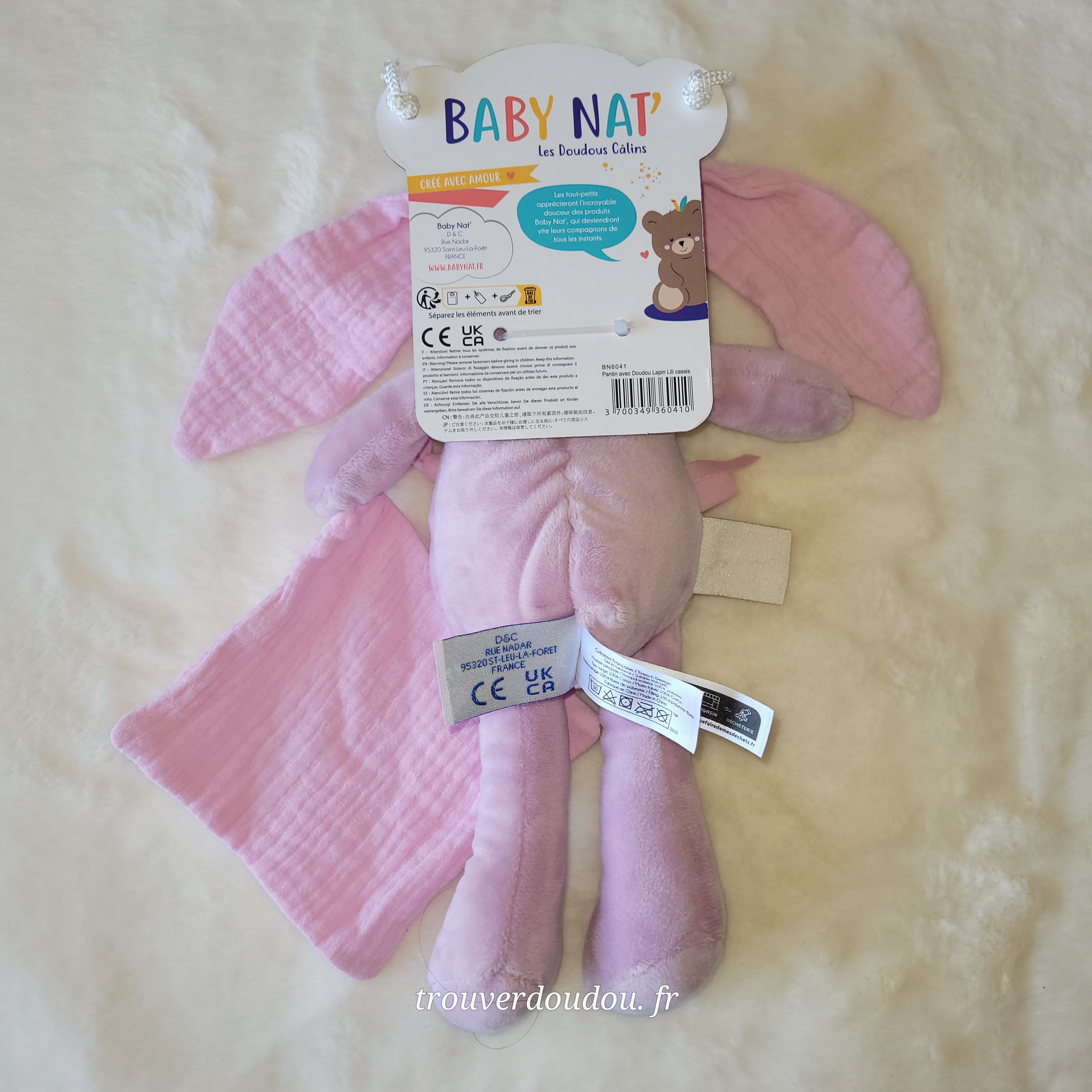 Doudou Pantin Lapin Lapi Lili Cassis - Baby Nat' - Neuf BN6041