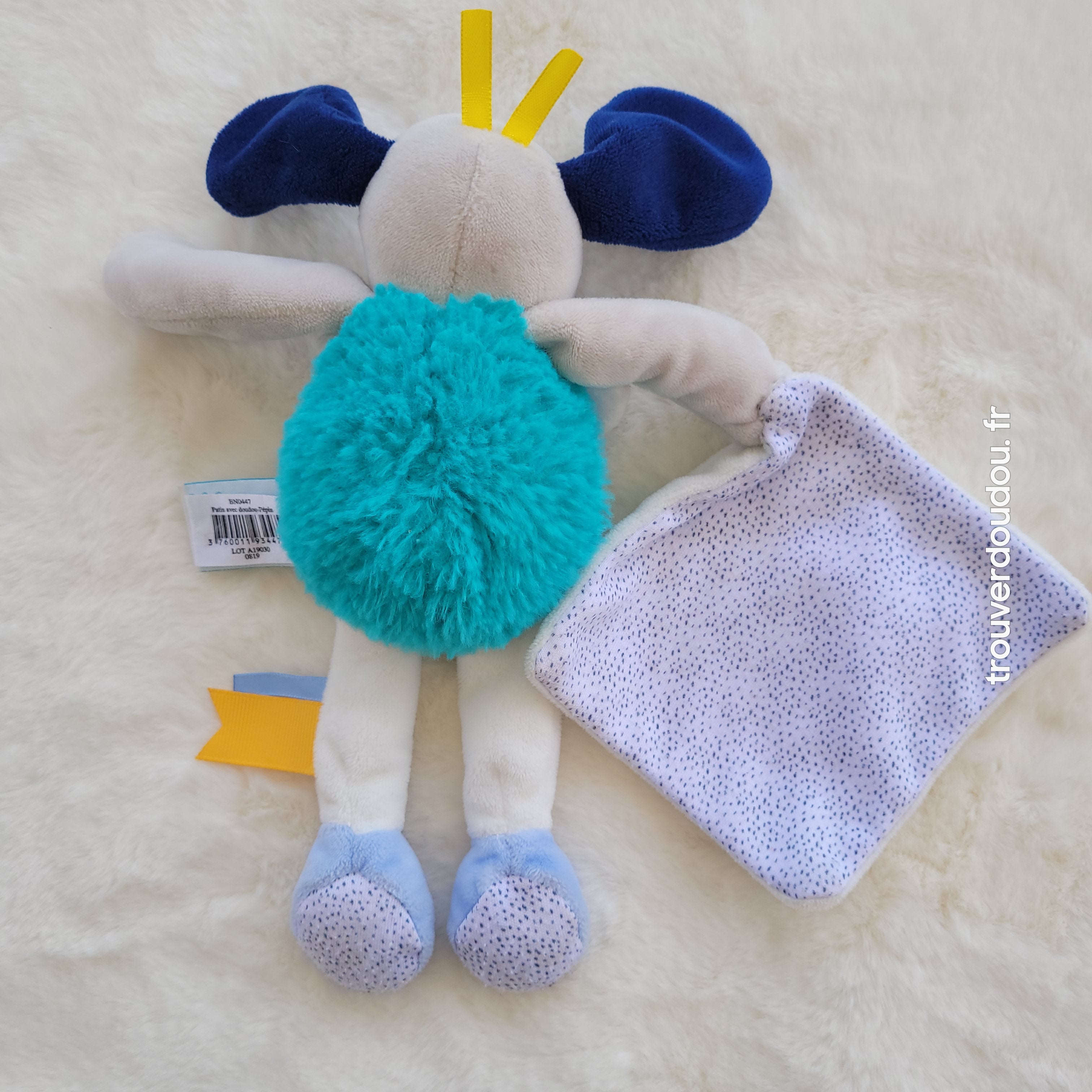 Doudou Chien Pépin Mouchoir Blanc Baby Nat - Occasion Très Bon État