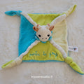 Doudou Plat Sophie la Girafe Bleu et Vert Pomme - Vulli - Carré Mouchoir Soft - Très Bon État