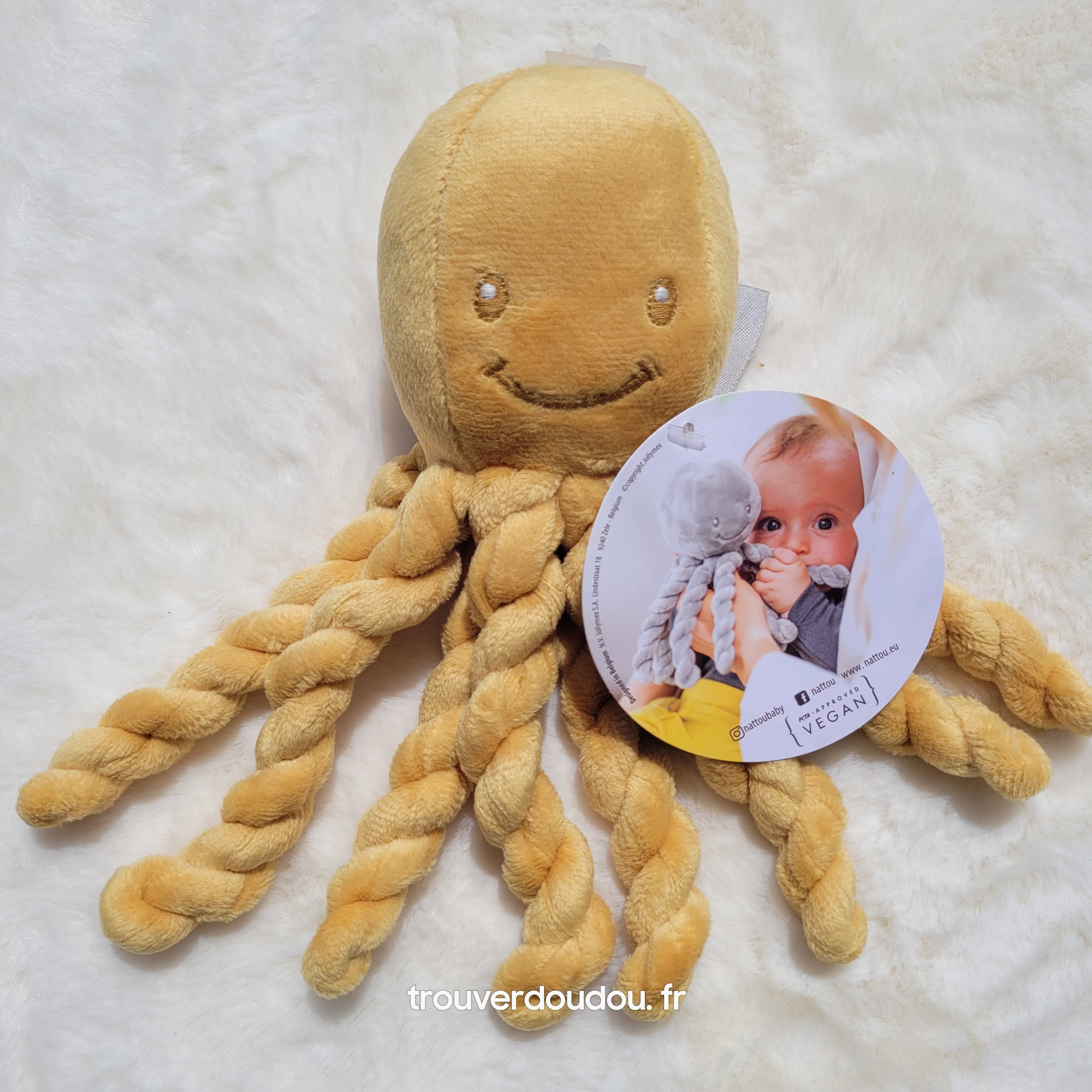 Doudou Peluche Pieuvre Lapidou Jaune 23cm - Nattou (Seconde main)