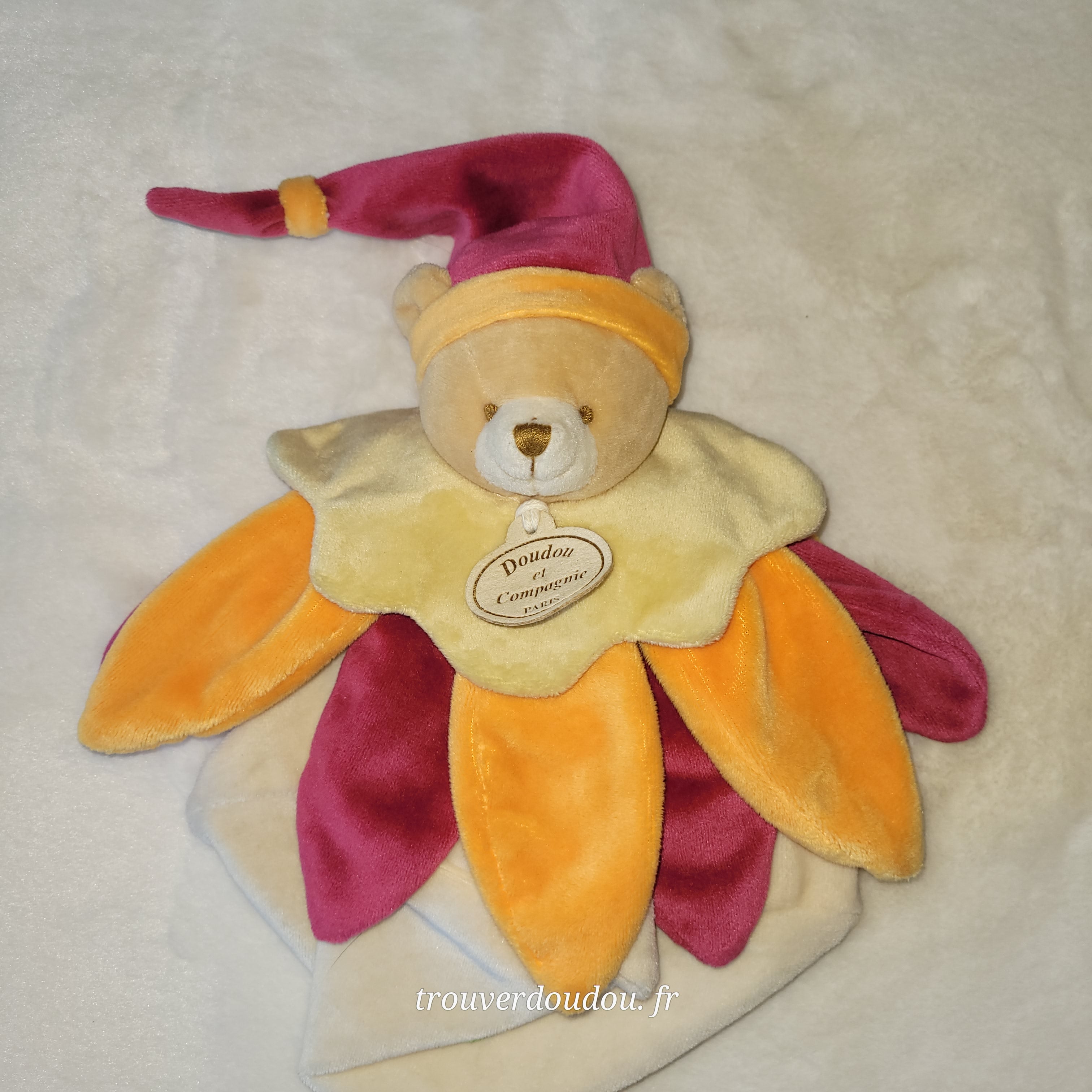Doudou Fleur Pétales Collector Ours Orange et rouge - Doudou et Compagnie - Très Bon État
