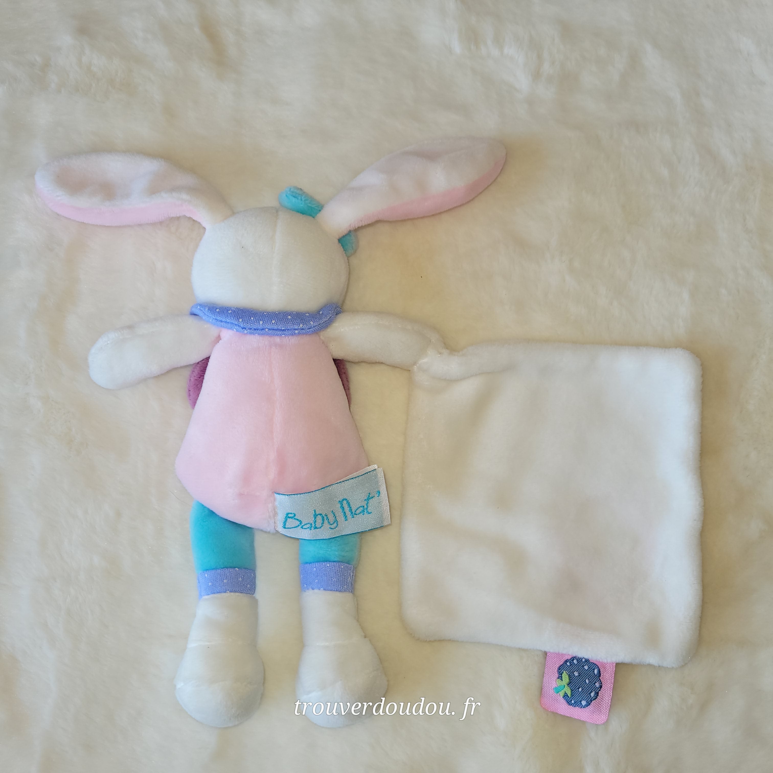 Doudou Pantin Lapin Rose "Berry" - Baby Nat' - État Comme NEUF BN0241