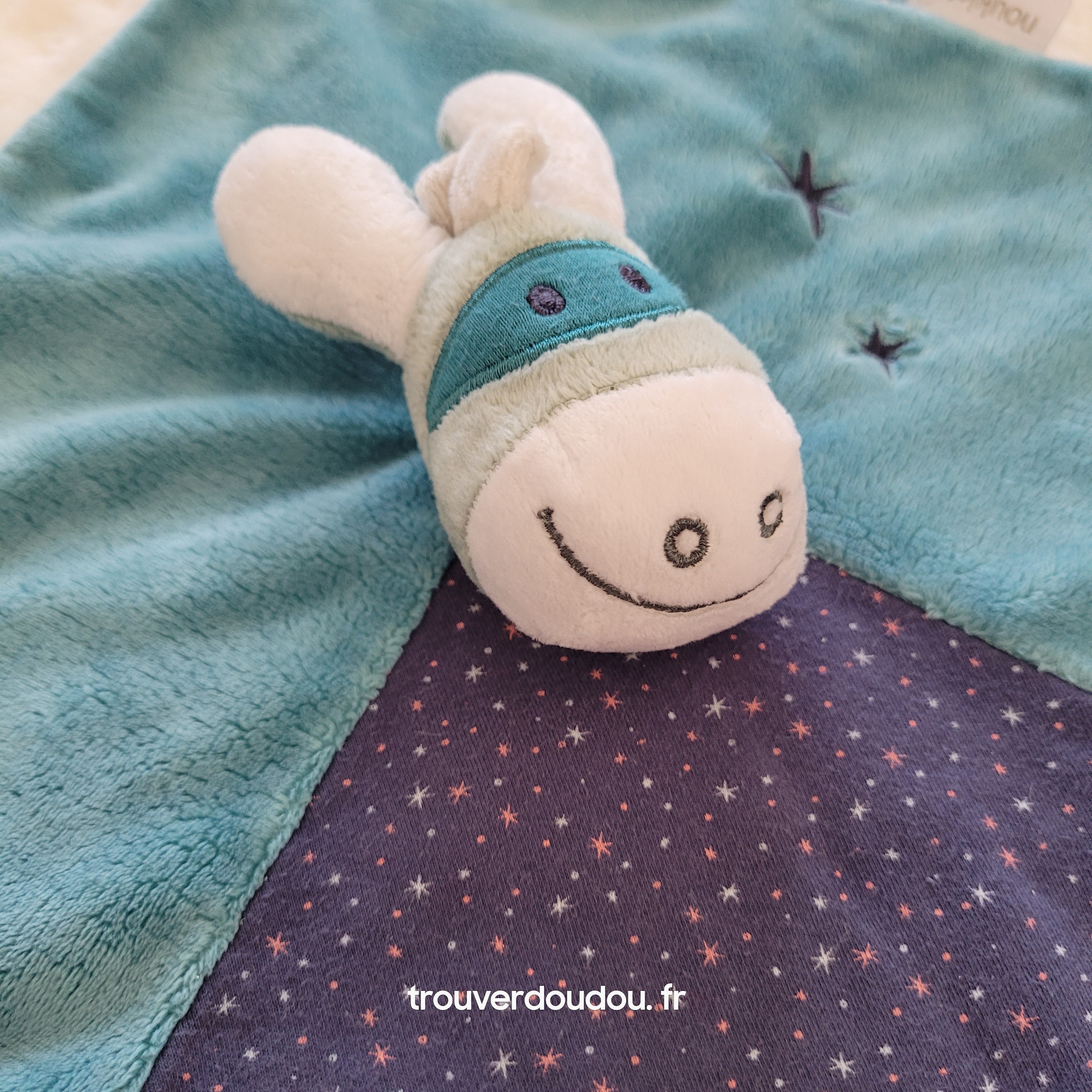 Doudou plat Paco l'âne masqué Super-Héros bleu et blanc - Noukie's Très bon état
