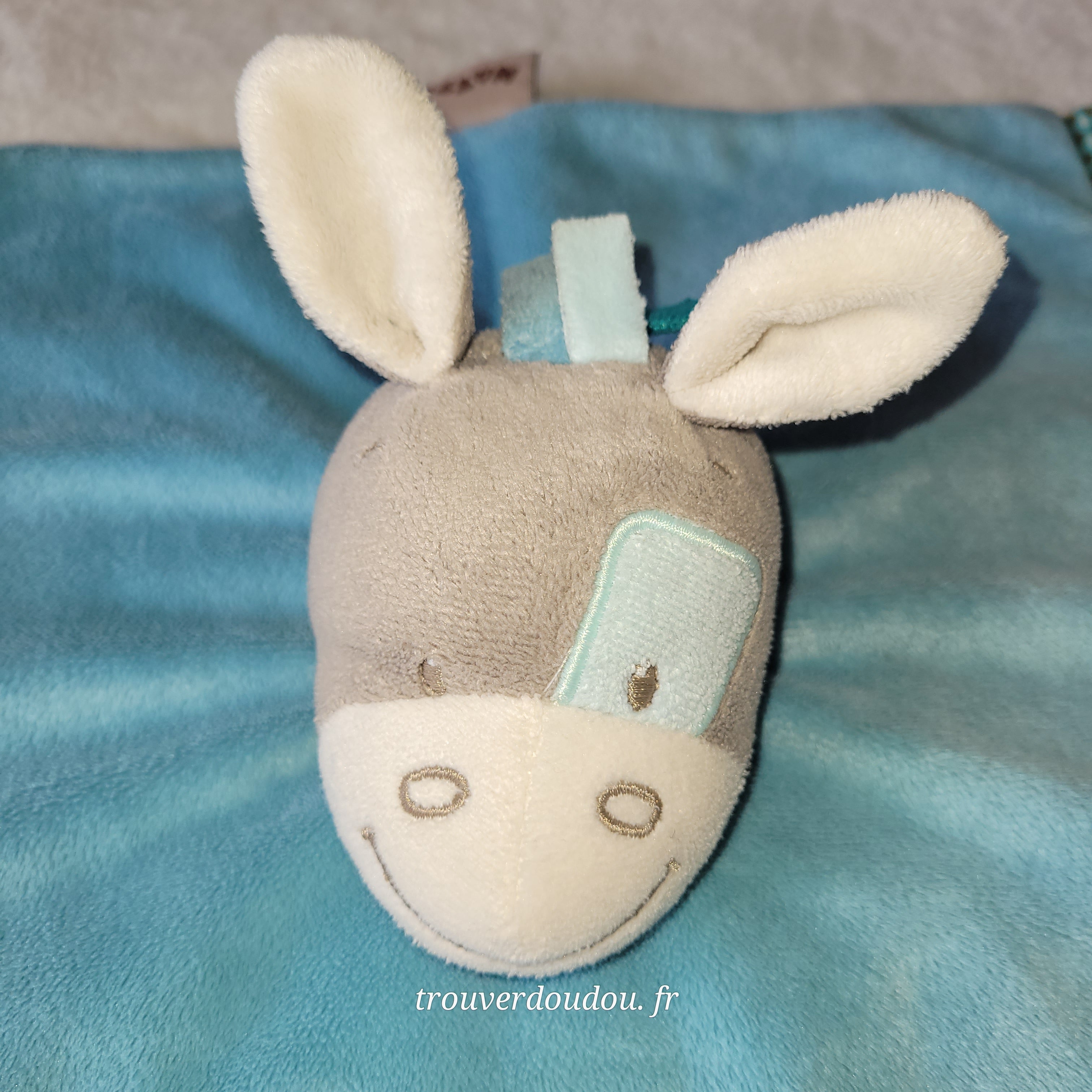 Doudou Plat Âne "Gaston" Bleu Ciel - Nattou - Collection Gaston et Cyril - Très Bon État