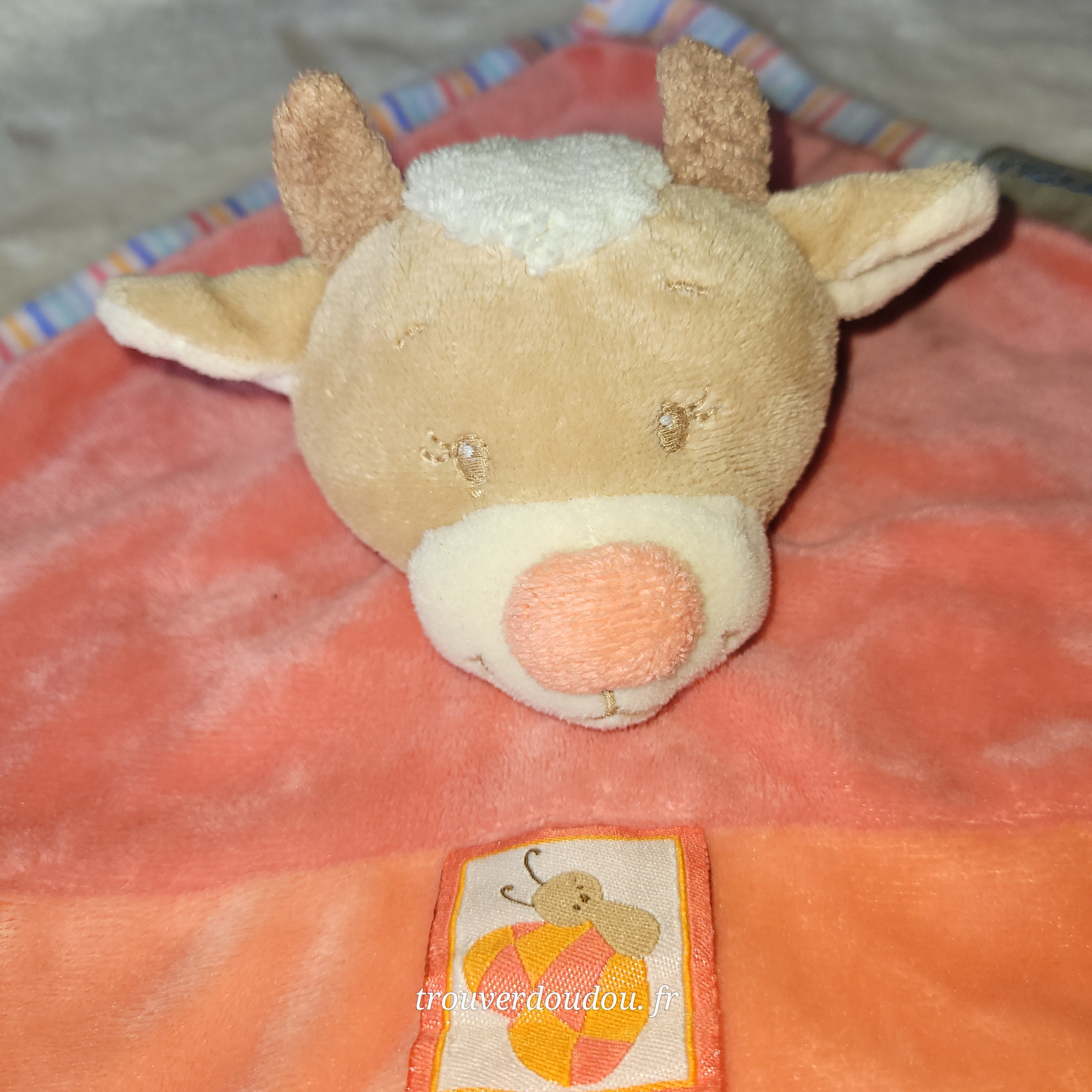 Doudou Plat Vache "Zoe" Rose et Framboise - Nattou - Collection Les Z'amis - Très Bon État