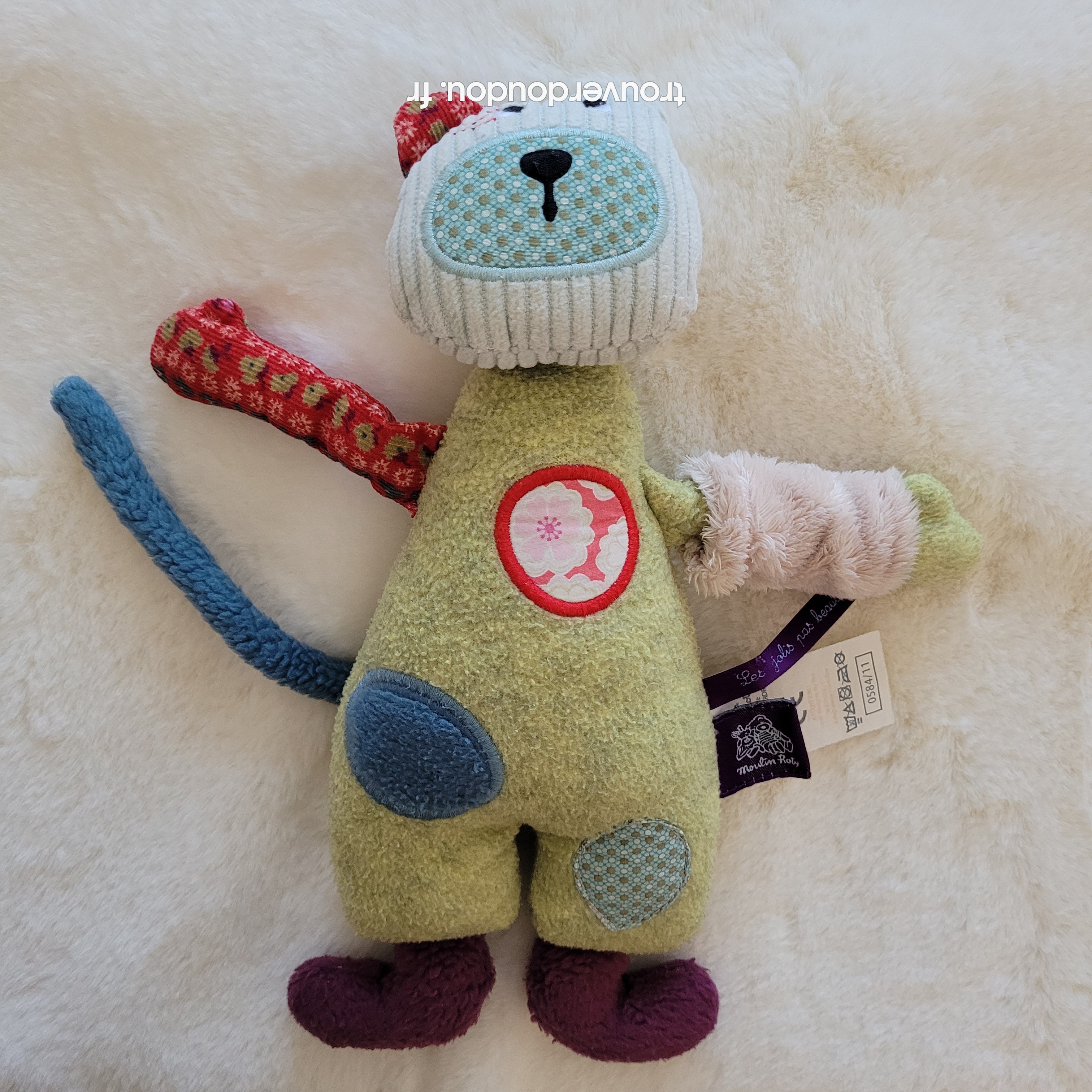 Peluche Chat "Les Jolis Pas Beaux" Multicolore - Moulin Roty - 25 cm - Très Bon État