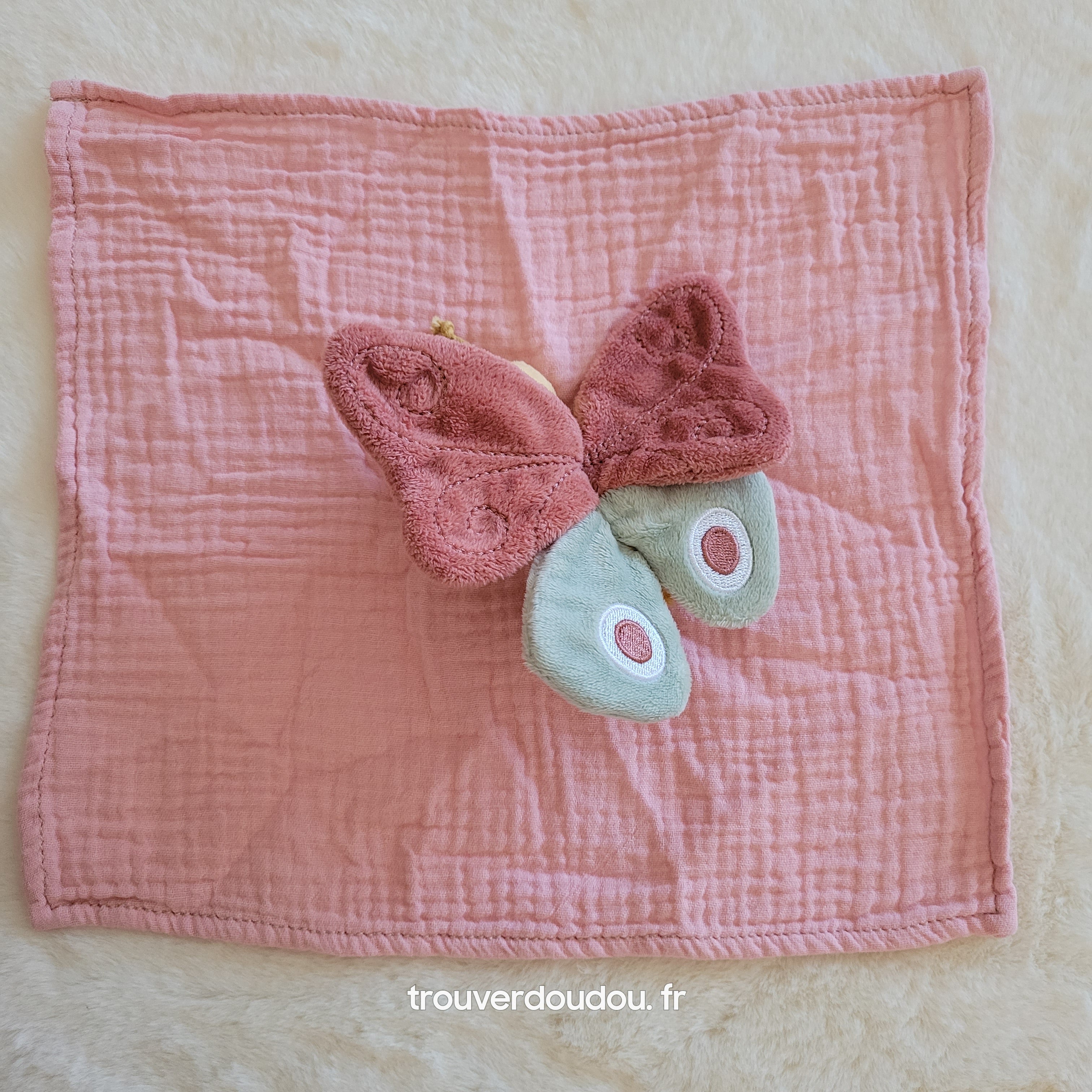 Doudou Plat Papillon en Lange Rose et Anneau de Dentition Oiseau - Little Dutch - Collection Flowers & Butterflies