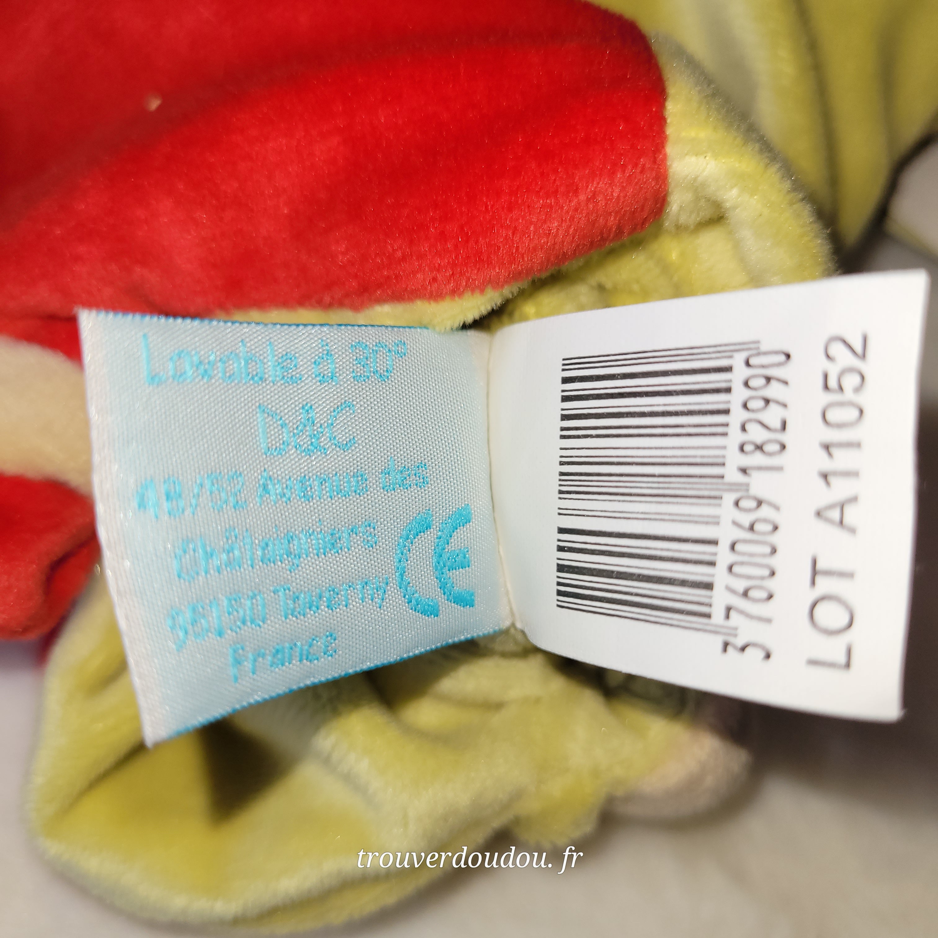 Doudou Marionnette Chien Diabolo - Baby Nat' - Jaune et Rouge - NEUF BN299