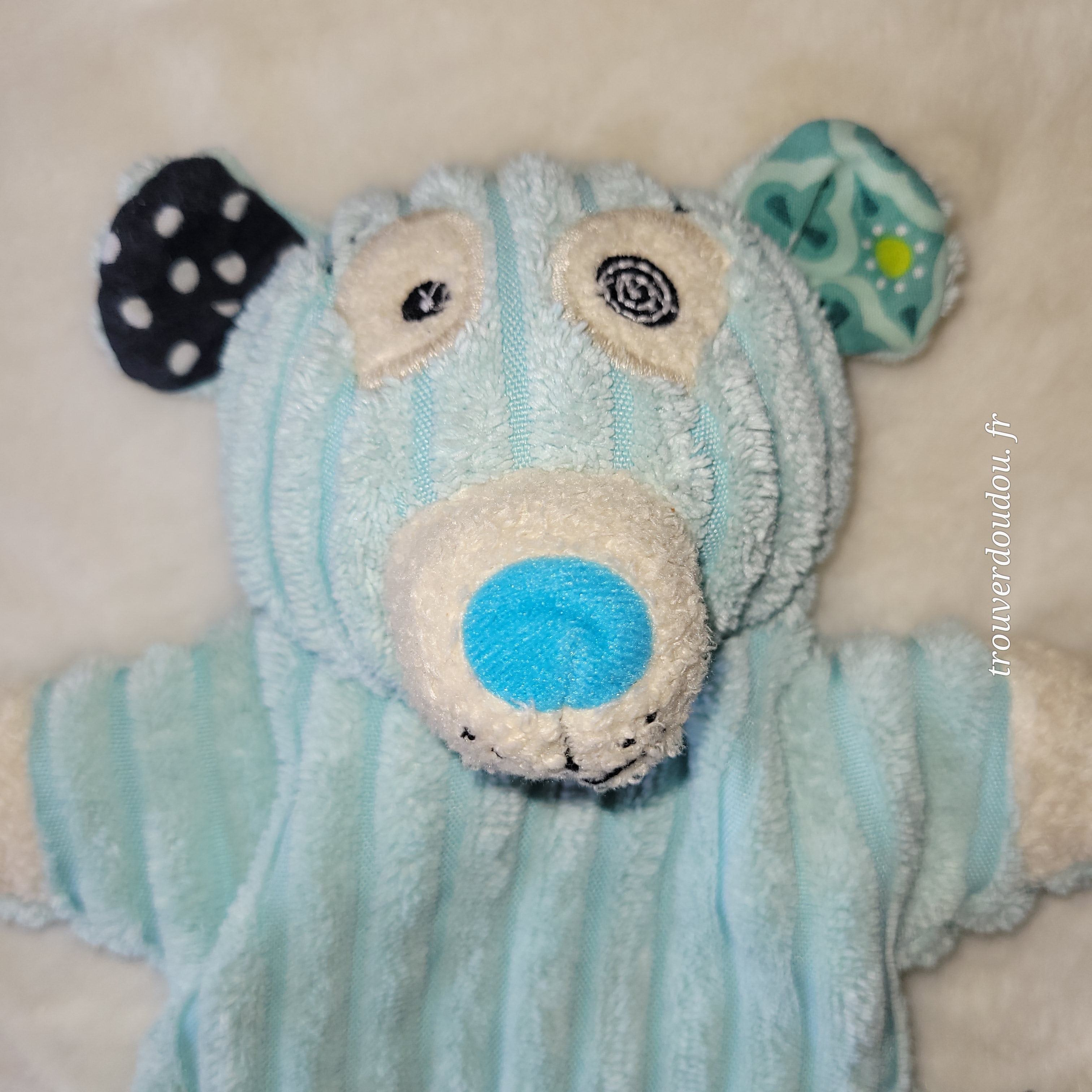 Doudou Plat Ours Polaire Illicos - Bleu ciel - Les Déglingos - Très Bon État