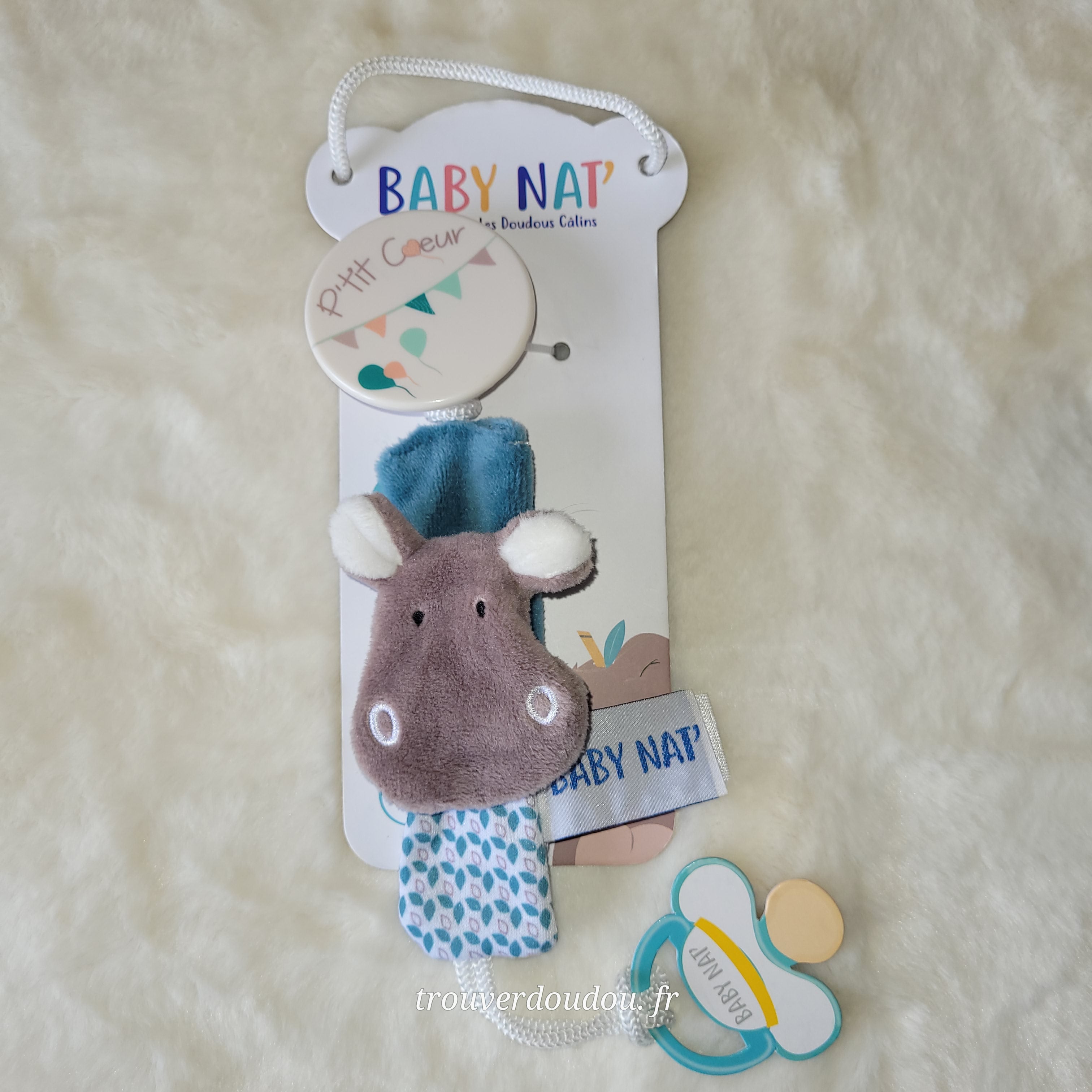 Attache-Sucette Hippo Bazile Bleu - Baby Nat' - État Neuf