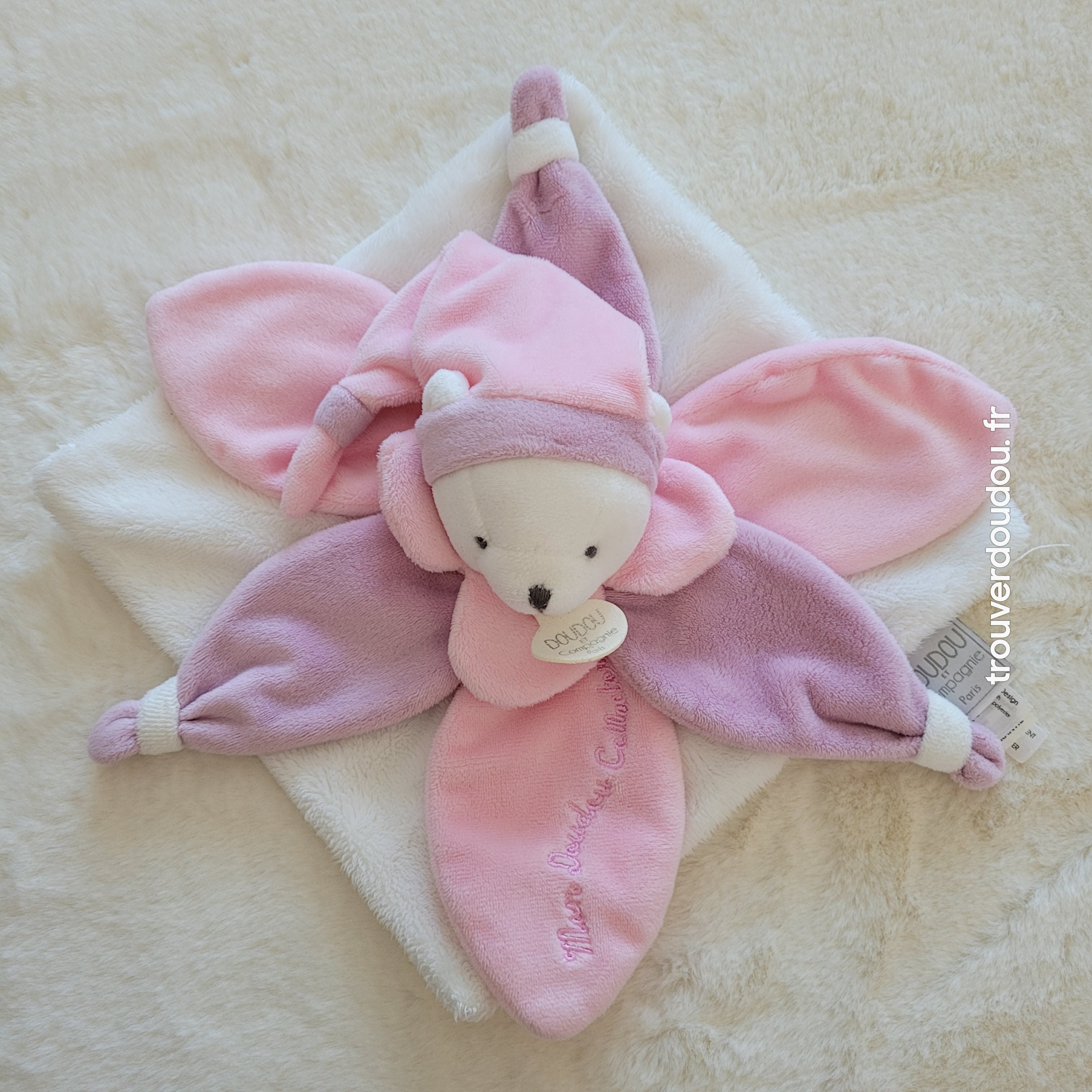 Doudou Plat Ours "Collector" Rose et Mauve - Doudou et Compagnie (DC2920) - Très Bon État